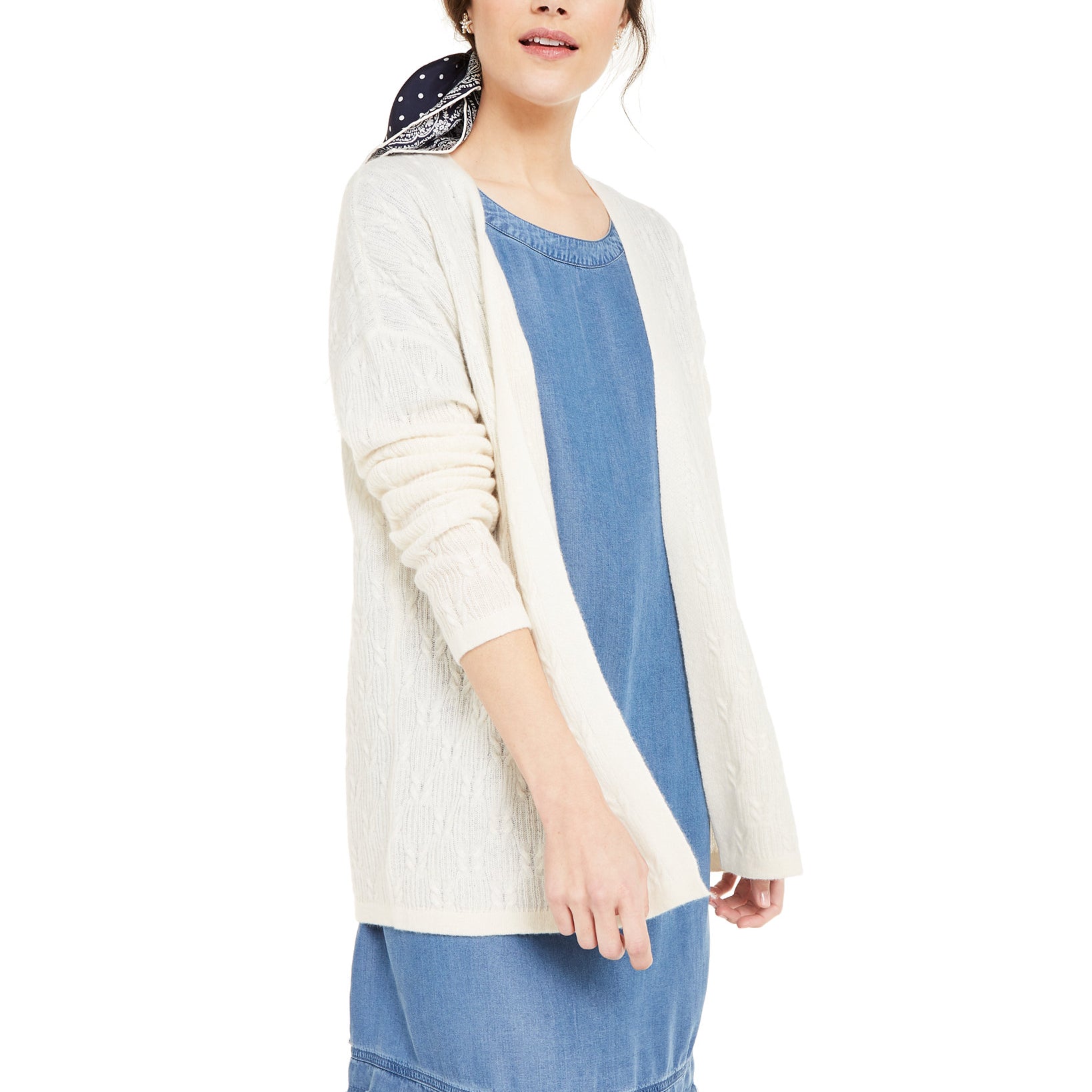 Charter Club Women Cashmere Cable Stitch Cardigan Bianco Crema