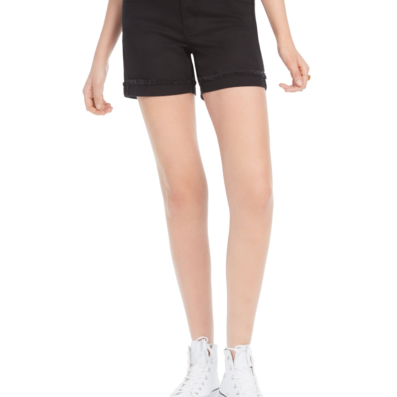 Celebrity Pink Women High Rise Cuffed Black Denim Shorts Black