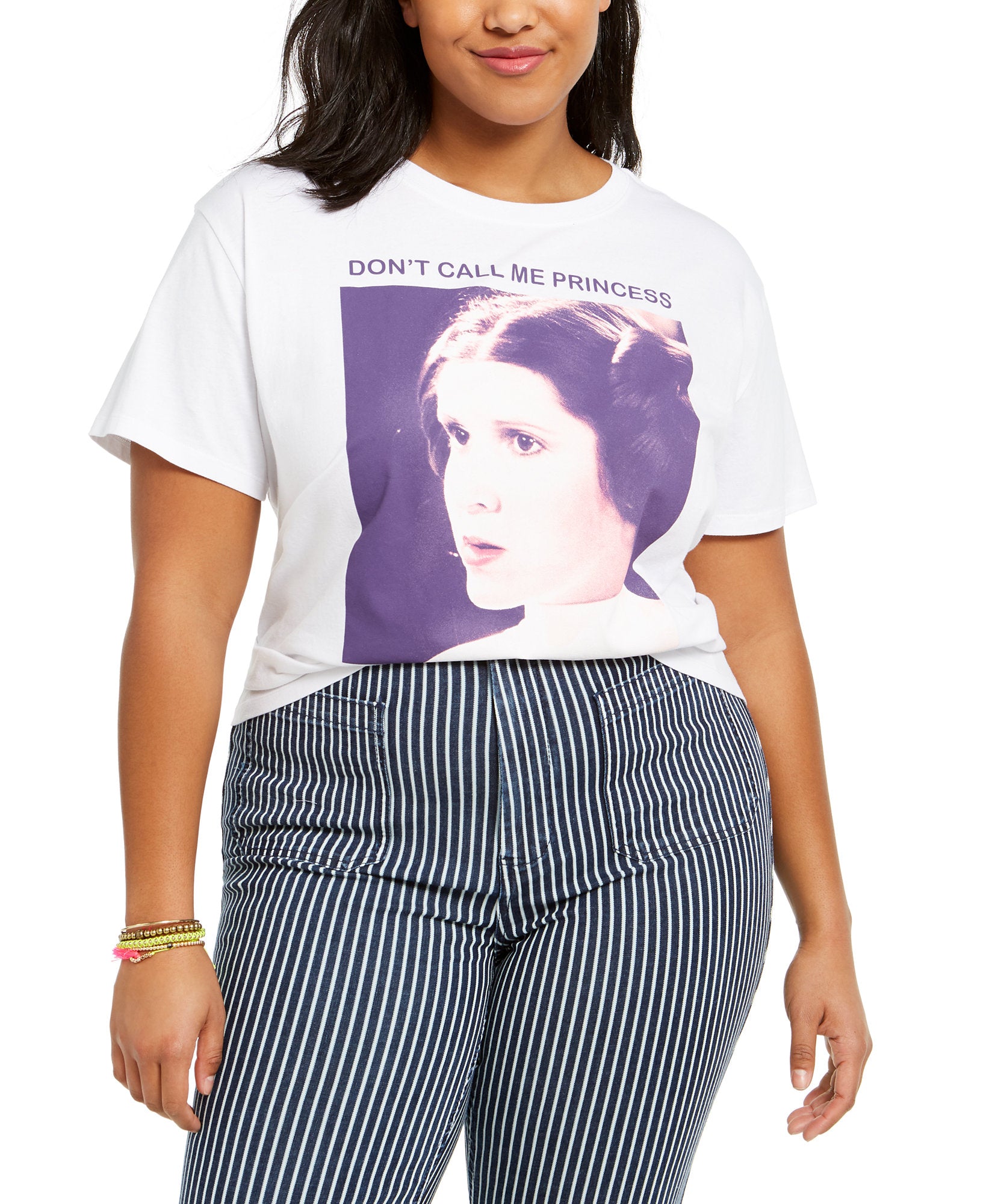Mighty Fine Women Plus Trendy Dont Call Me Princess Cropped Graphic T Shirt White