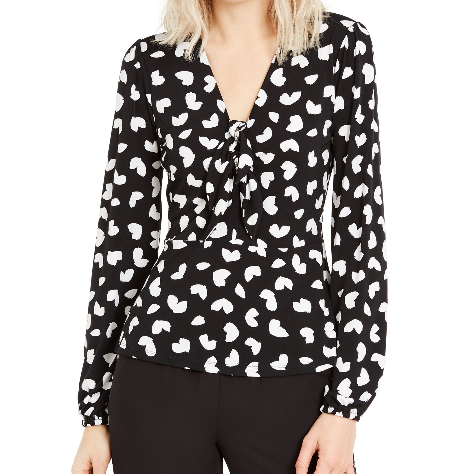 MICHAEL Michael Kors Women Petal Print Bow Hardware Top Black