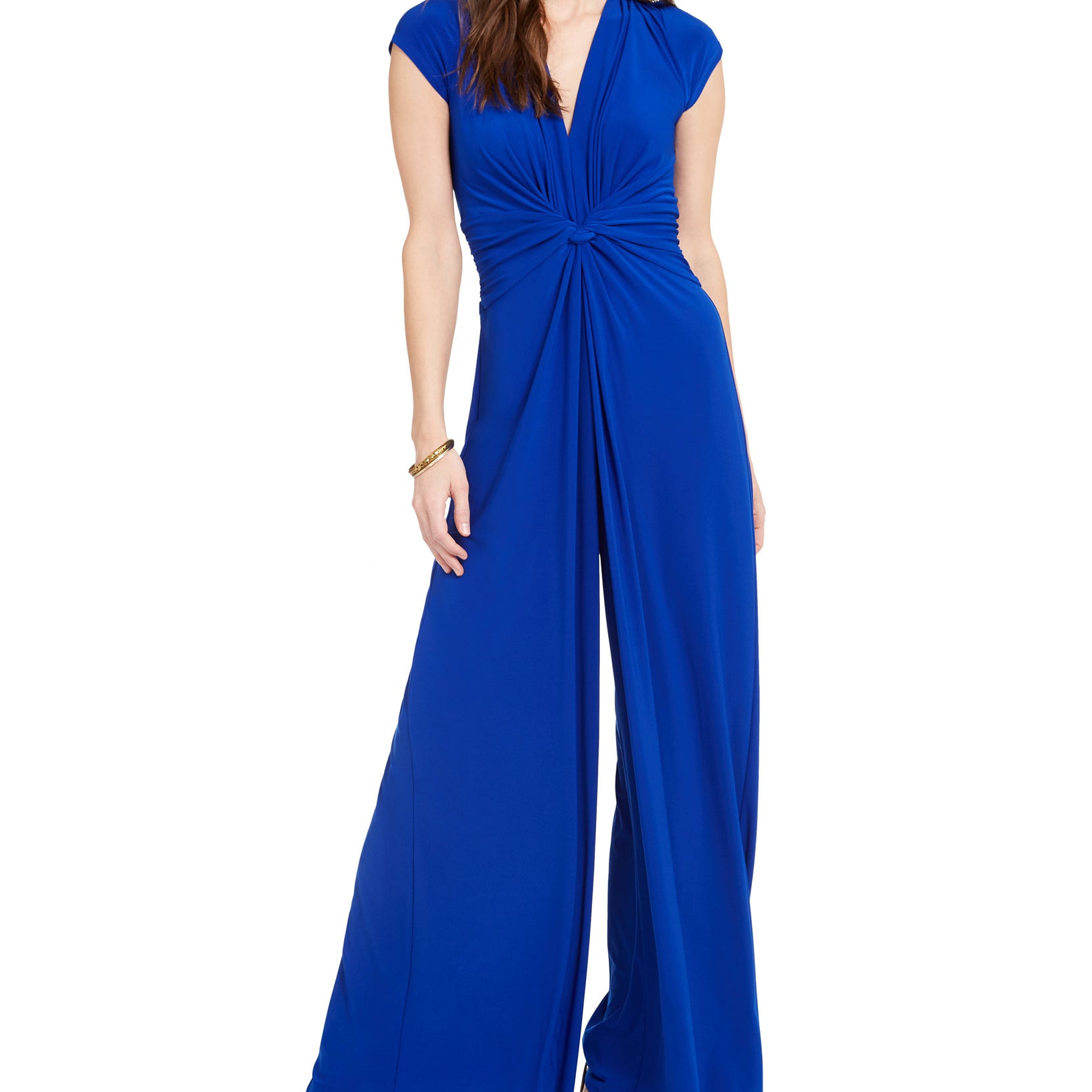 Vince Camuto Women Twist Front Plunge Jumpsuit Royal Blue