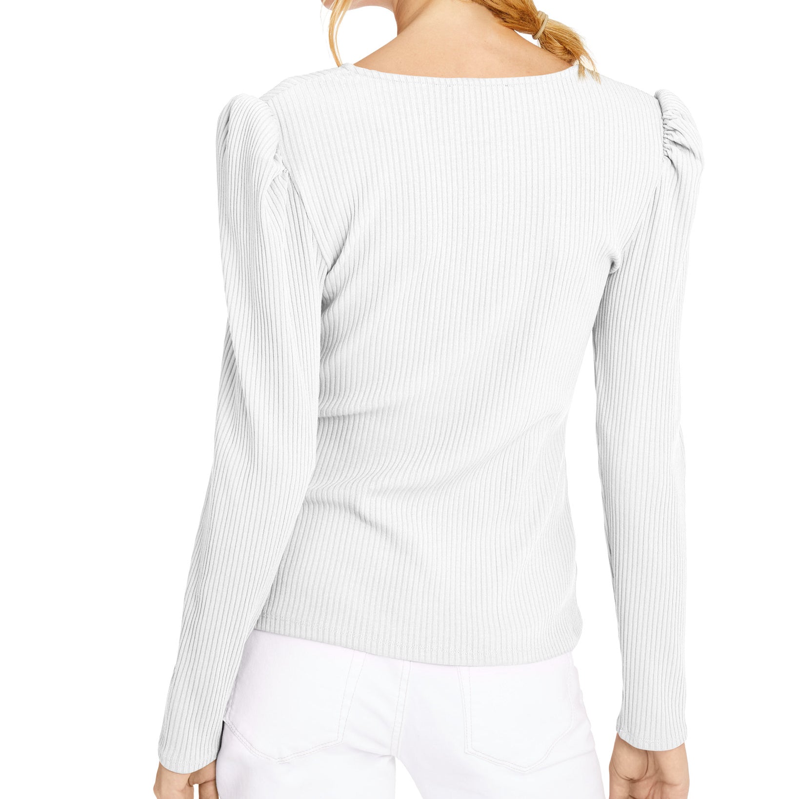 INC International Concepts Women Ribbed Puff Sleeve Top