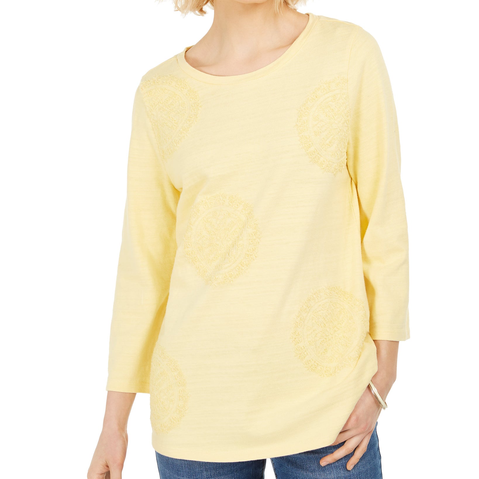 Charter Club Women 3 4 Sleeve Printed Top Citron Aura