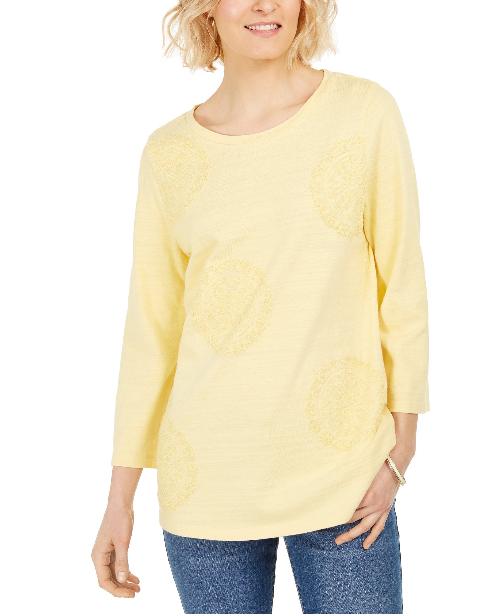 Charter Club Women 3 4 Sleeve Printed Top Citron Aura