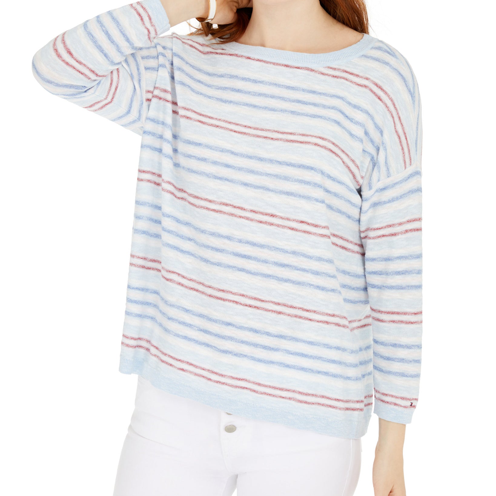 Tommy Hilfiger Women Striped Cotton Sweater Pacific Blue Multi