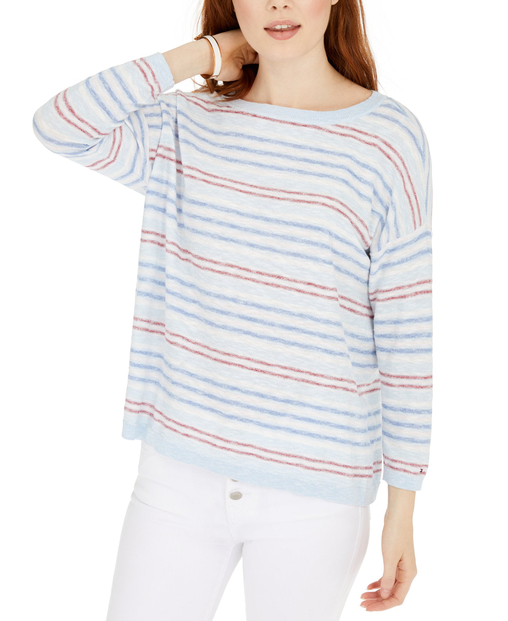 Tommy Hilfiger Women Striped Cotton Sweater Pacific Blue Multi
