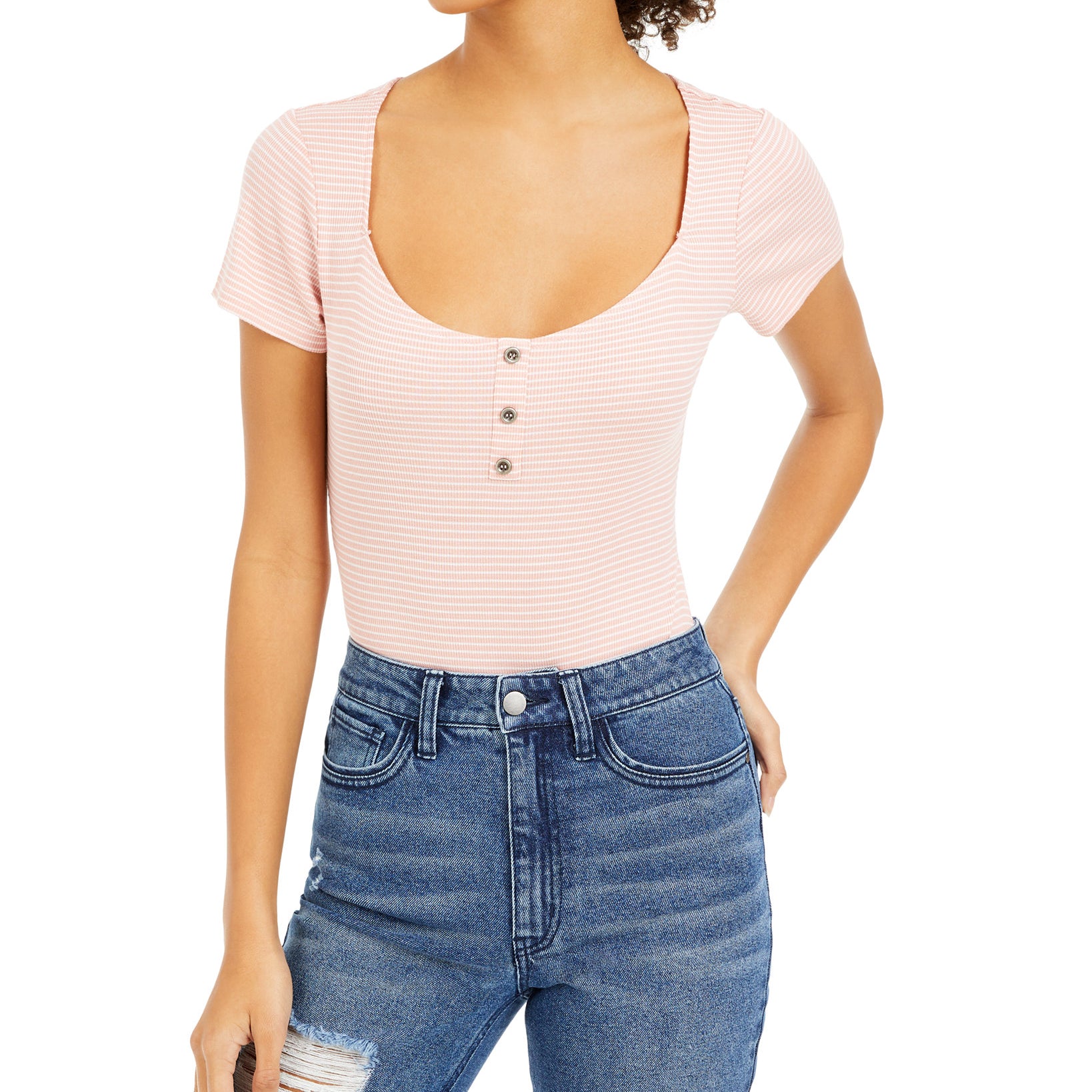 Ultra Flirt Women Striped Bodysuit Rose Gardenia