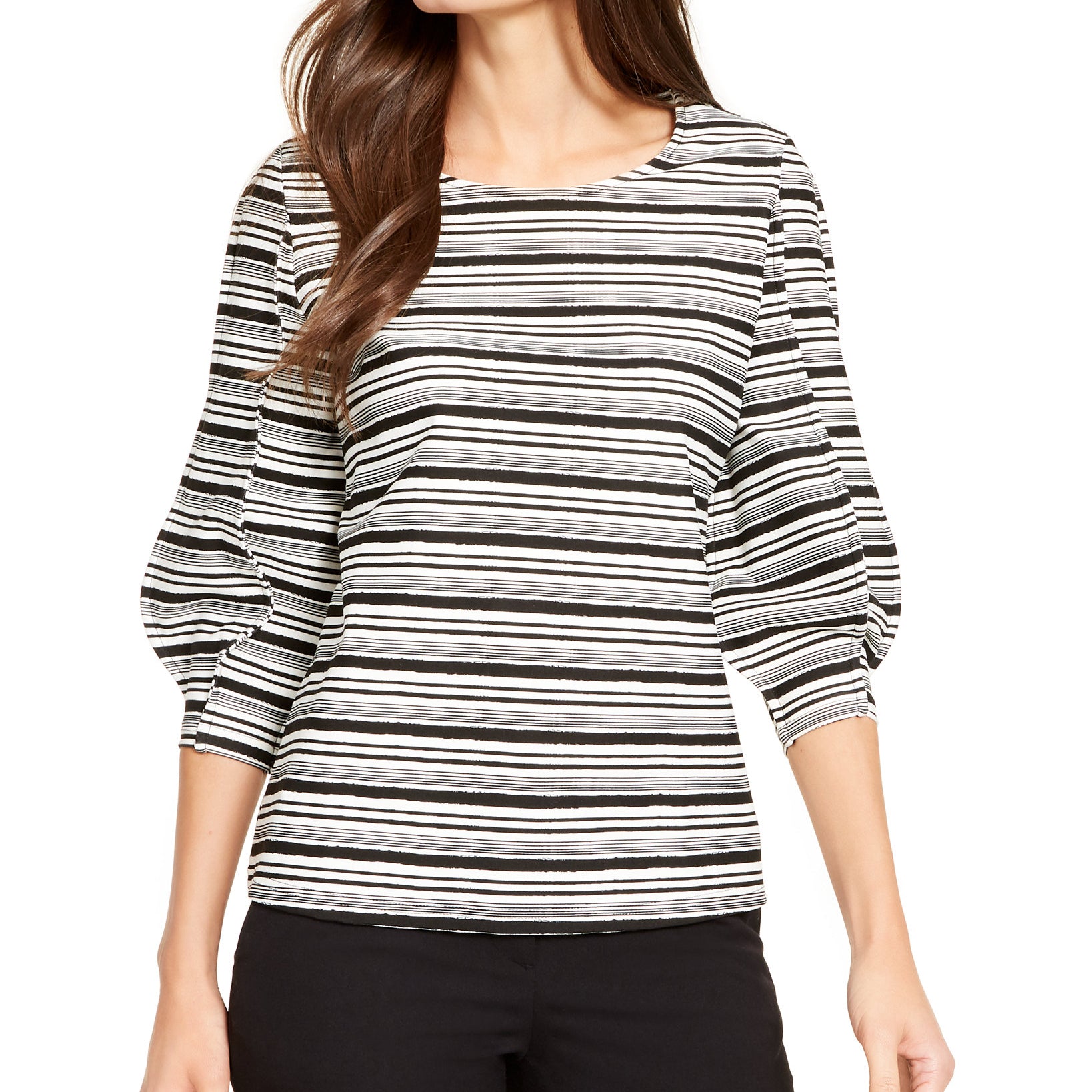 Alfani Women Striped Balloon Sleeve Top Brush Stroke Stripe