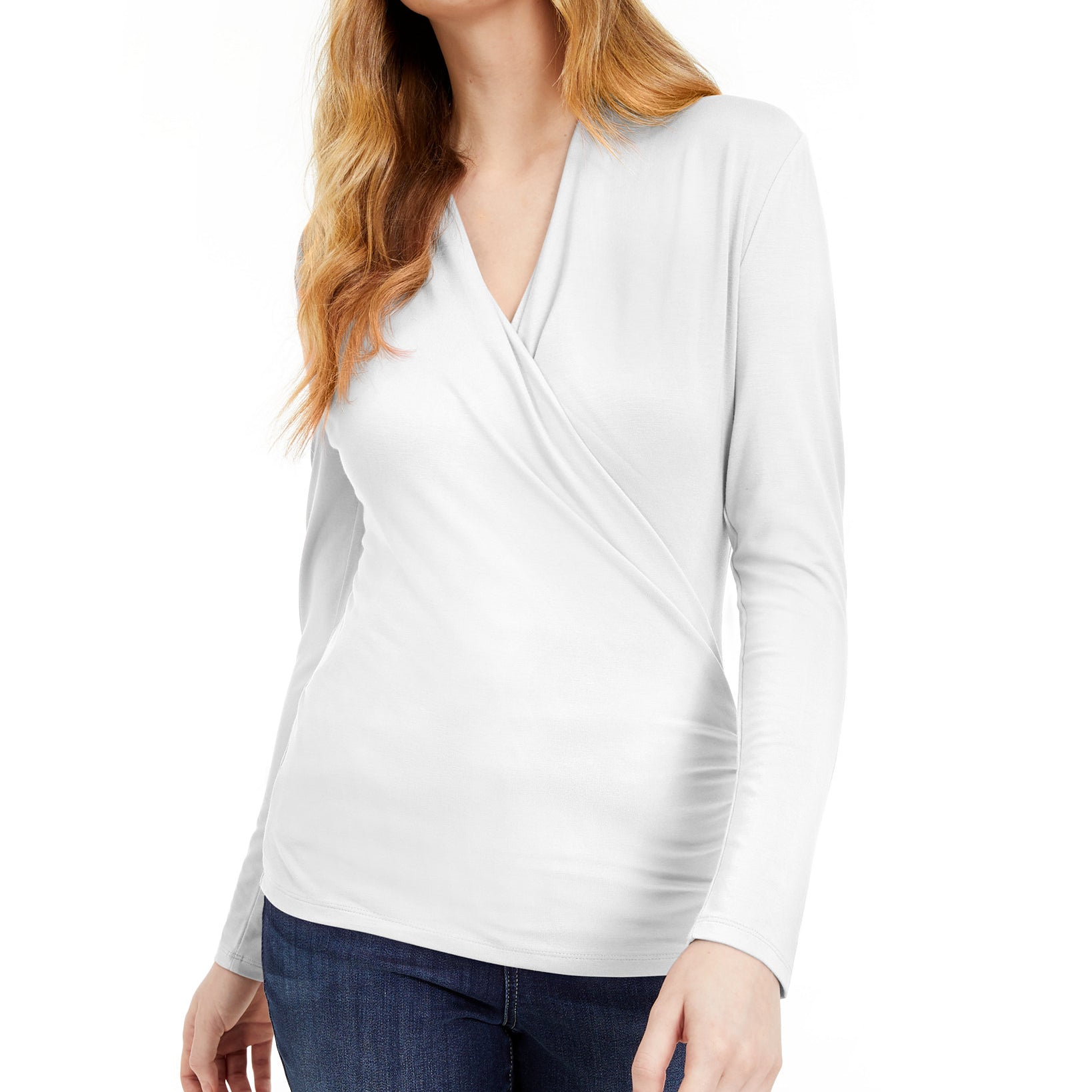 INC International Concepts Women Surplice Front Top Bright White