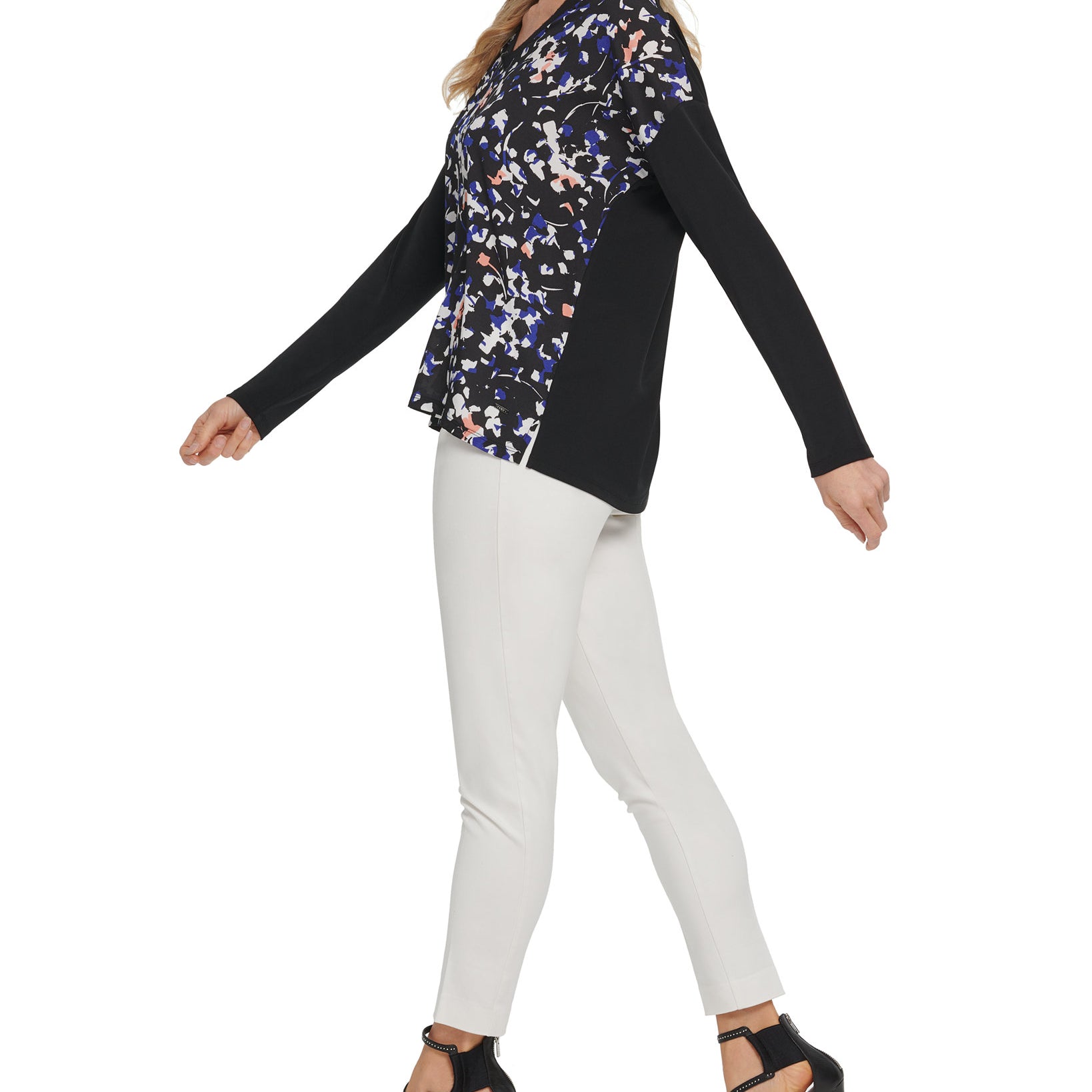 DKNY Women Mixed Media V Neck Top