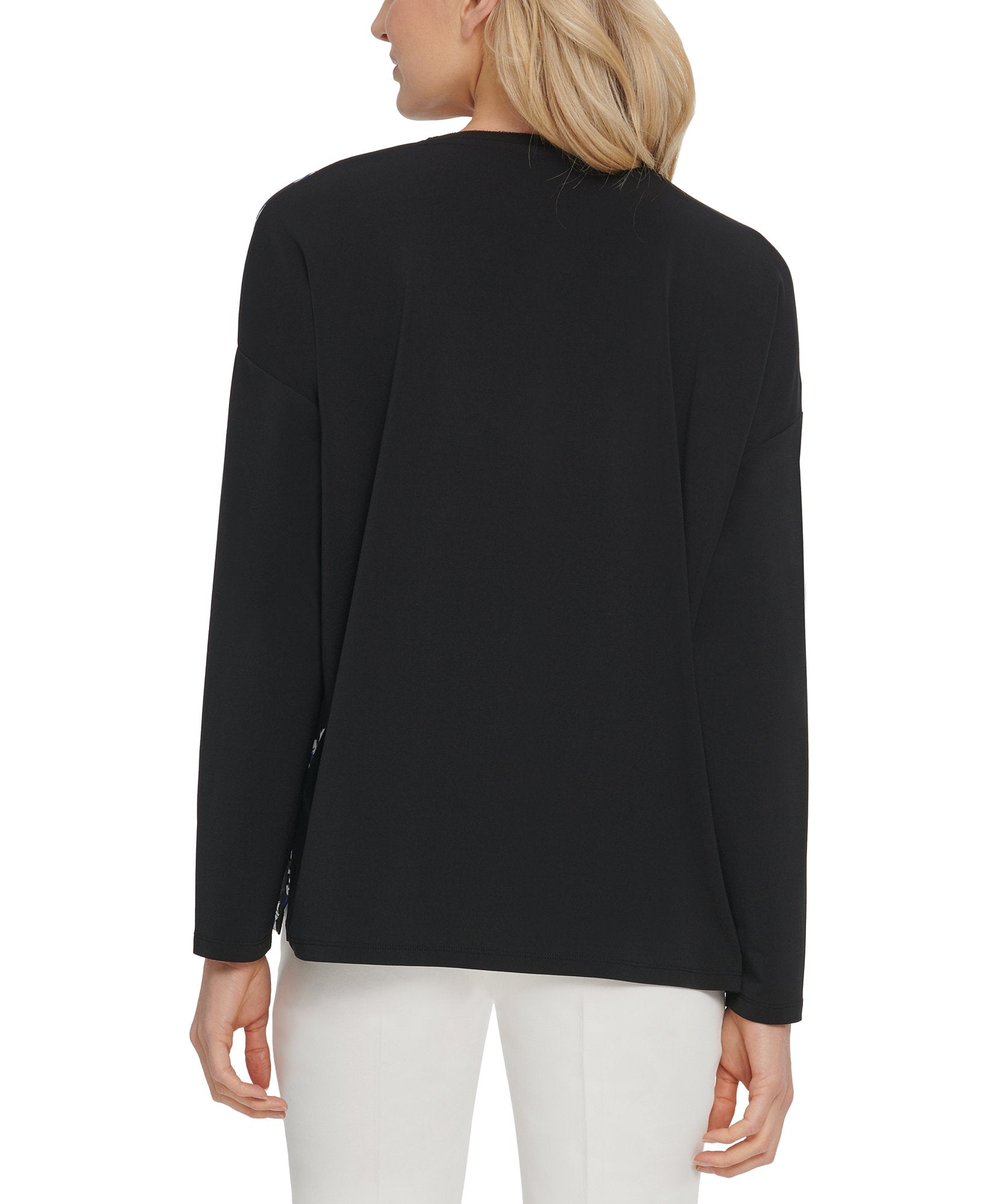 DKNY Women Mixed Media V Neck Top