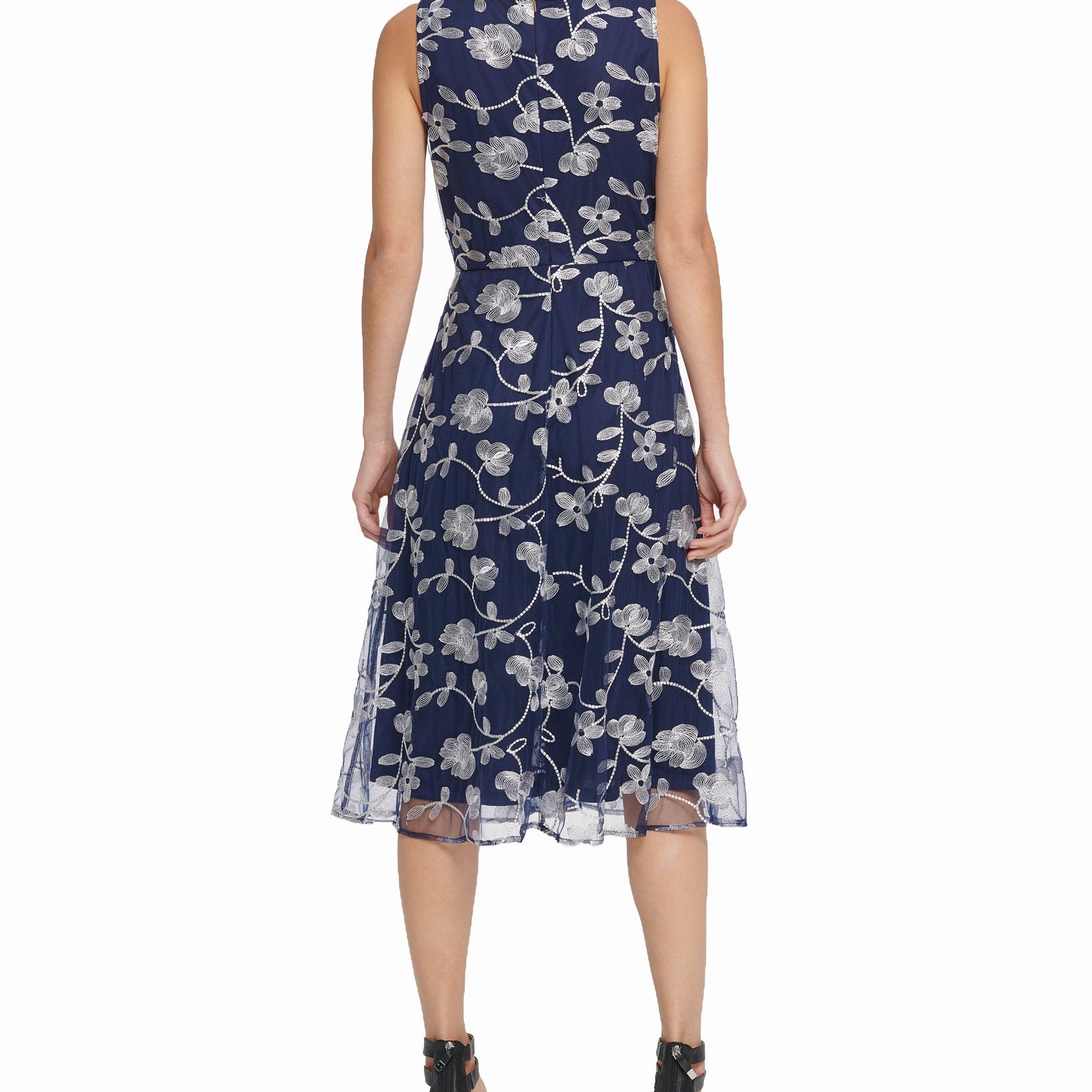 DKNY Women Embroidered Midi Fit & Flare Dress