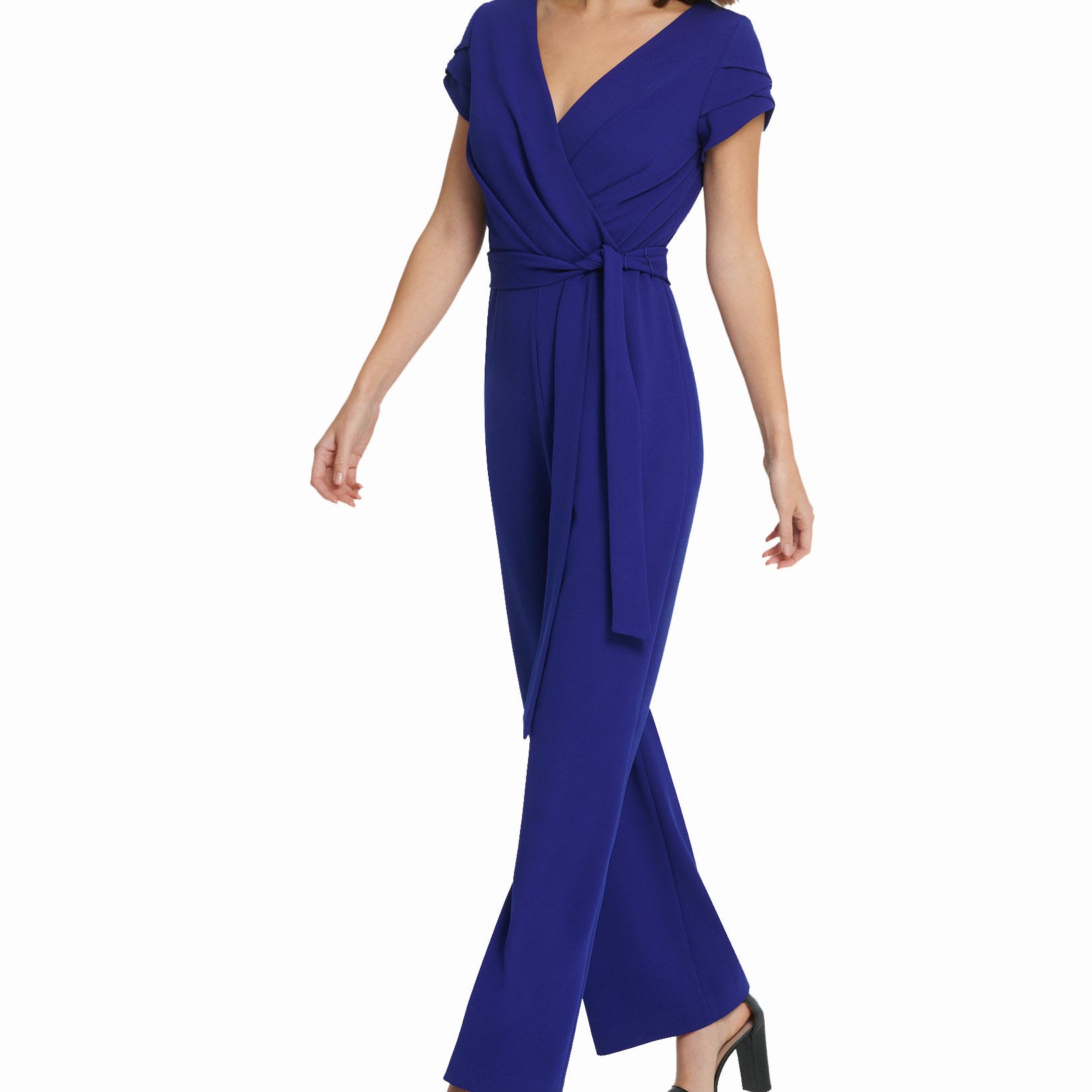 DKNY Women Triple Layer Sleeve Surplice Jumpsuit Marine