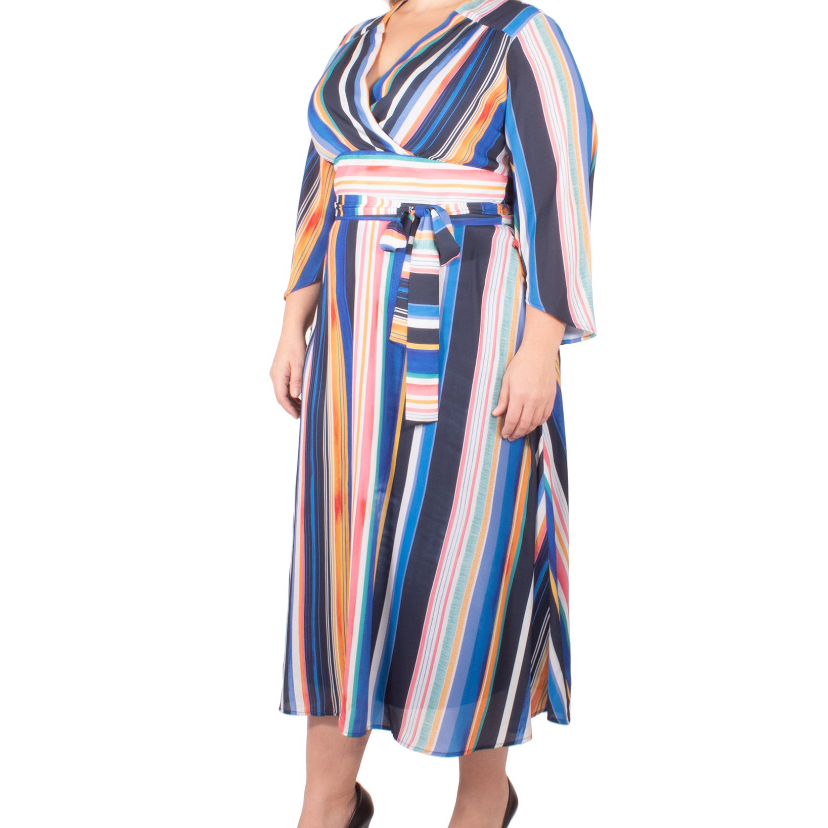 NY Collection Women Plus Striped Belted Wrap Dress