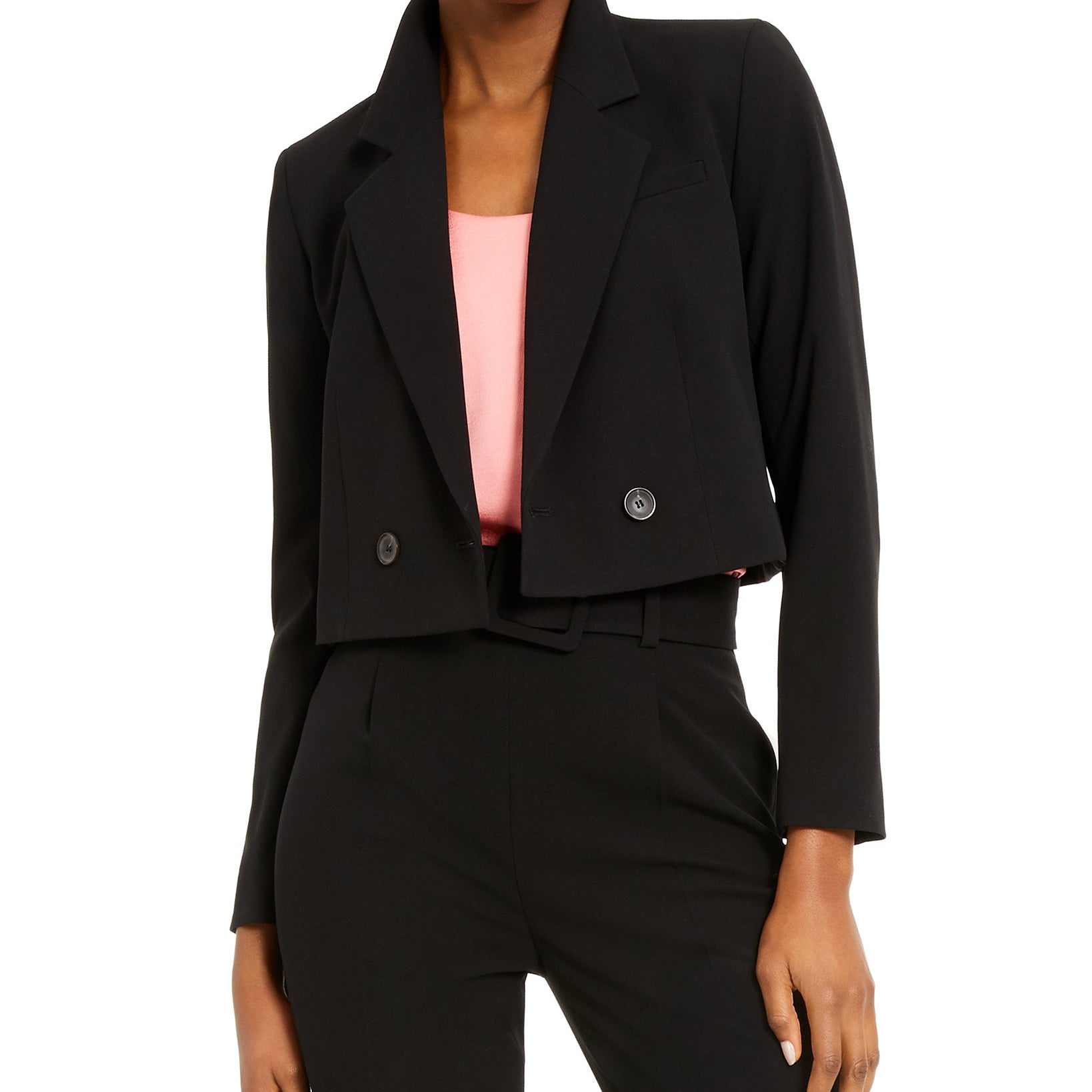Bar III Women Cropped Double Breasted Blazer Black