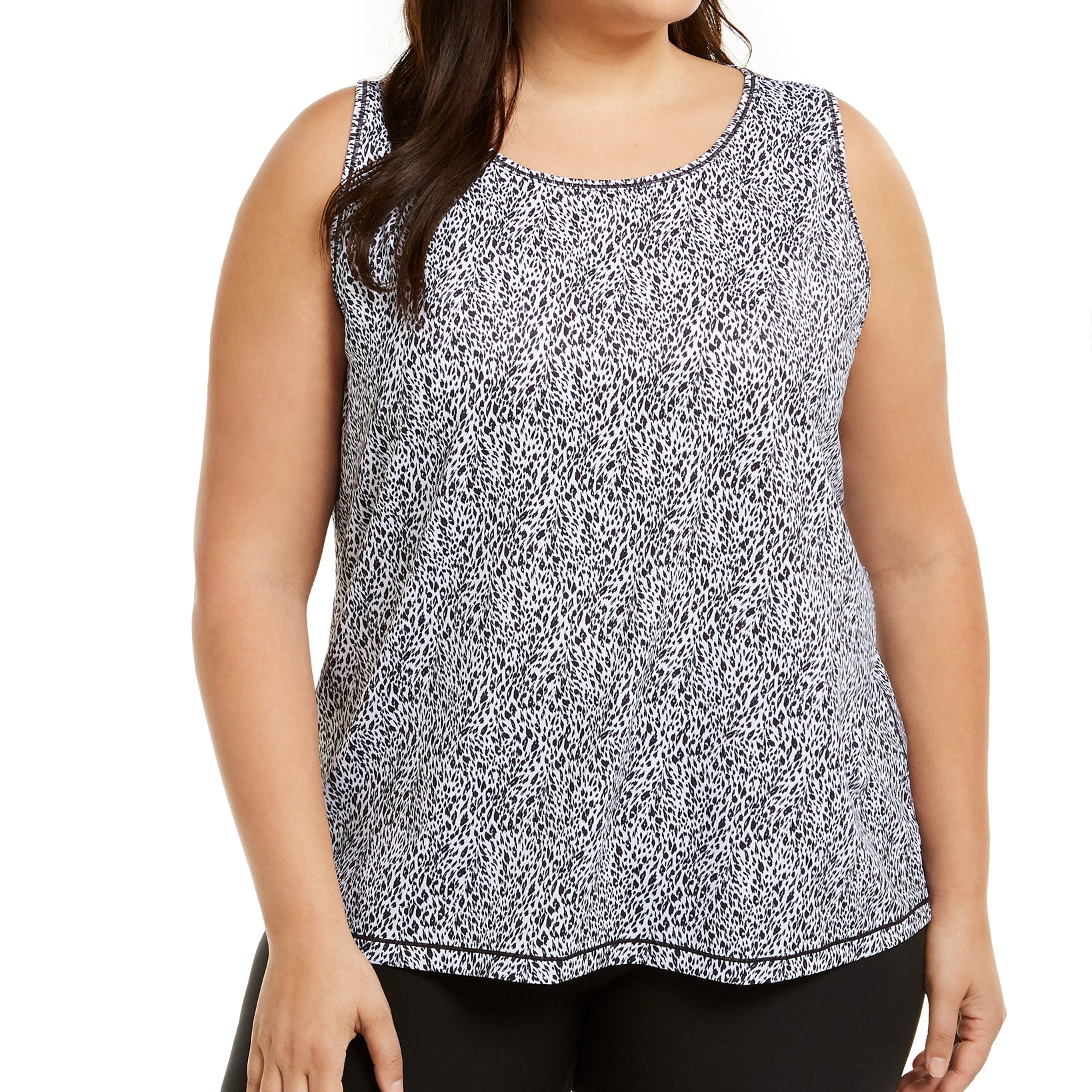 Ideology Women Plus Sleeveless Printed Mesh Inset Top Feathered Leo