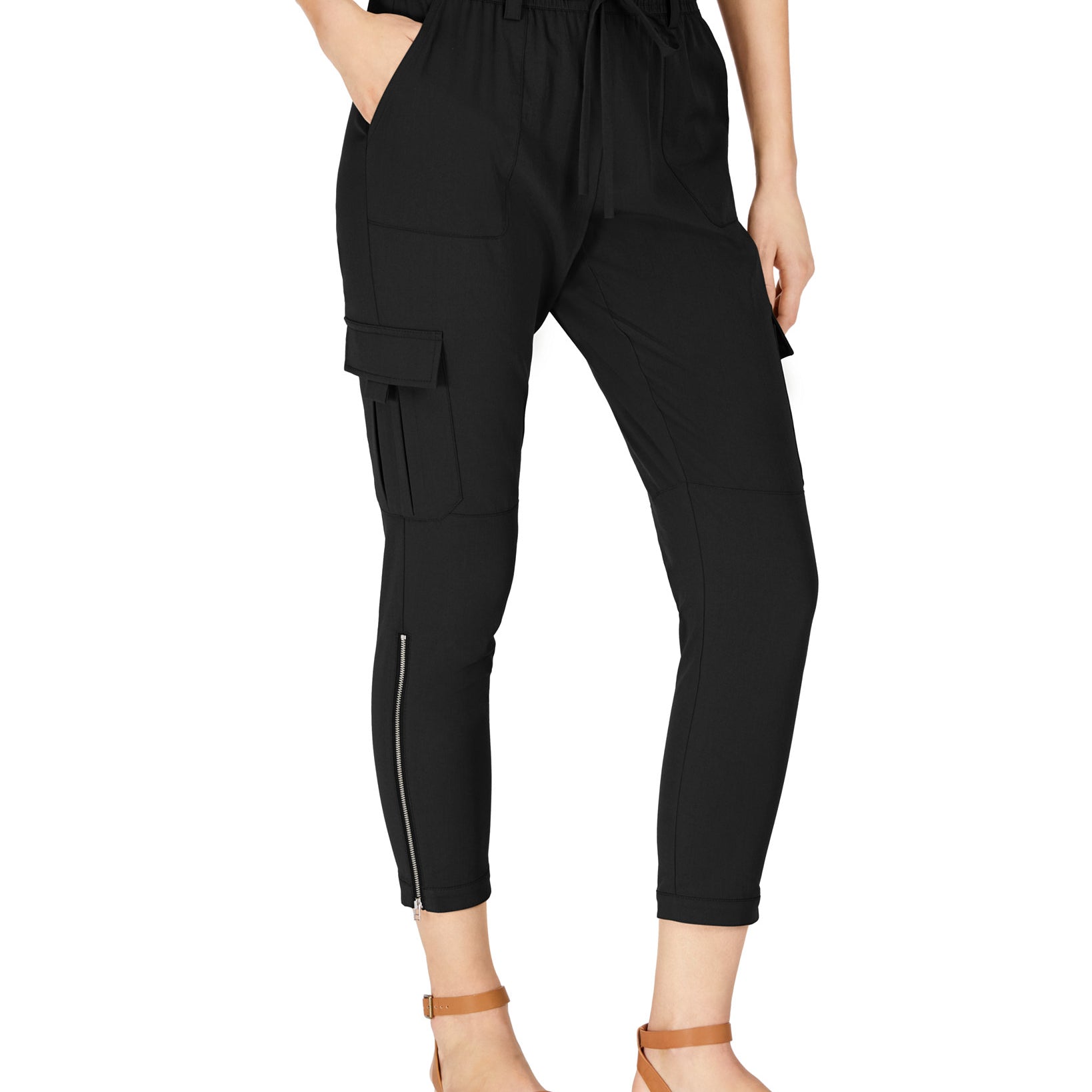 INC International Concepts Women EARTH Cargo Jogger Pants Deep Black