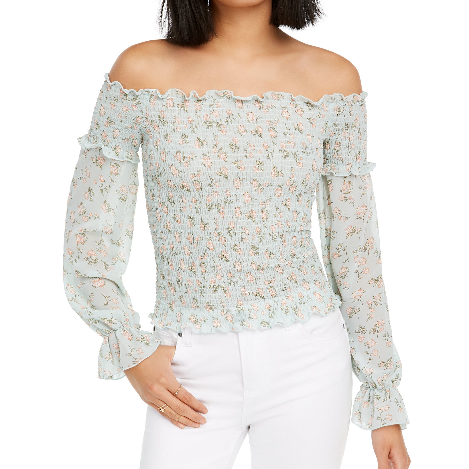 Lucy Paris Women Isabella Smocked Off The Shoulder Top Mint Floral