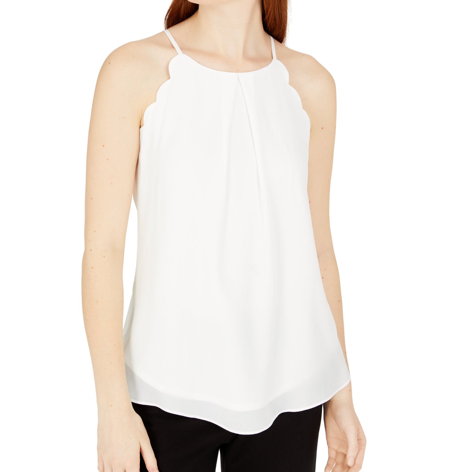 BCX Women Scalloped Sleeveless Top White