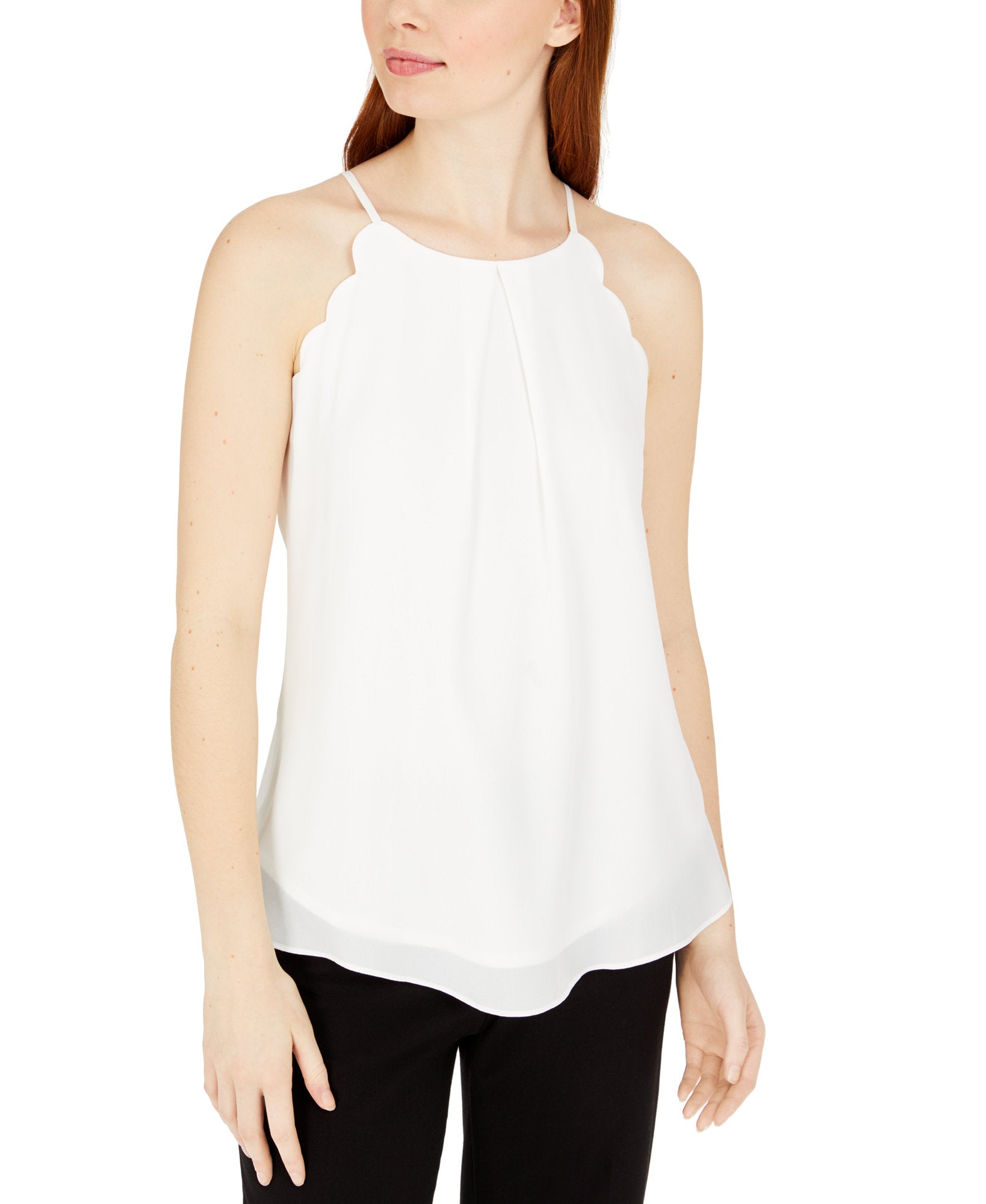 BCX Women Scalloped Sleeveless Top White