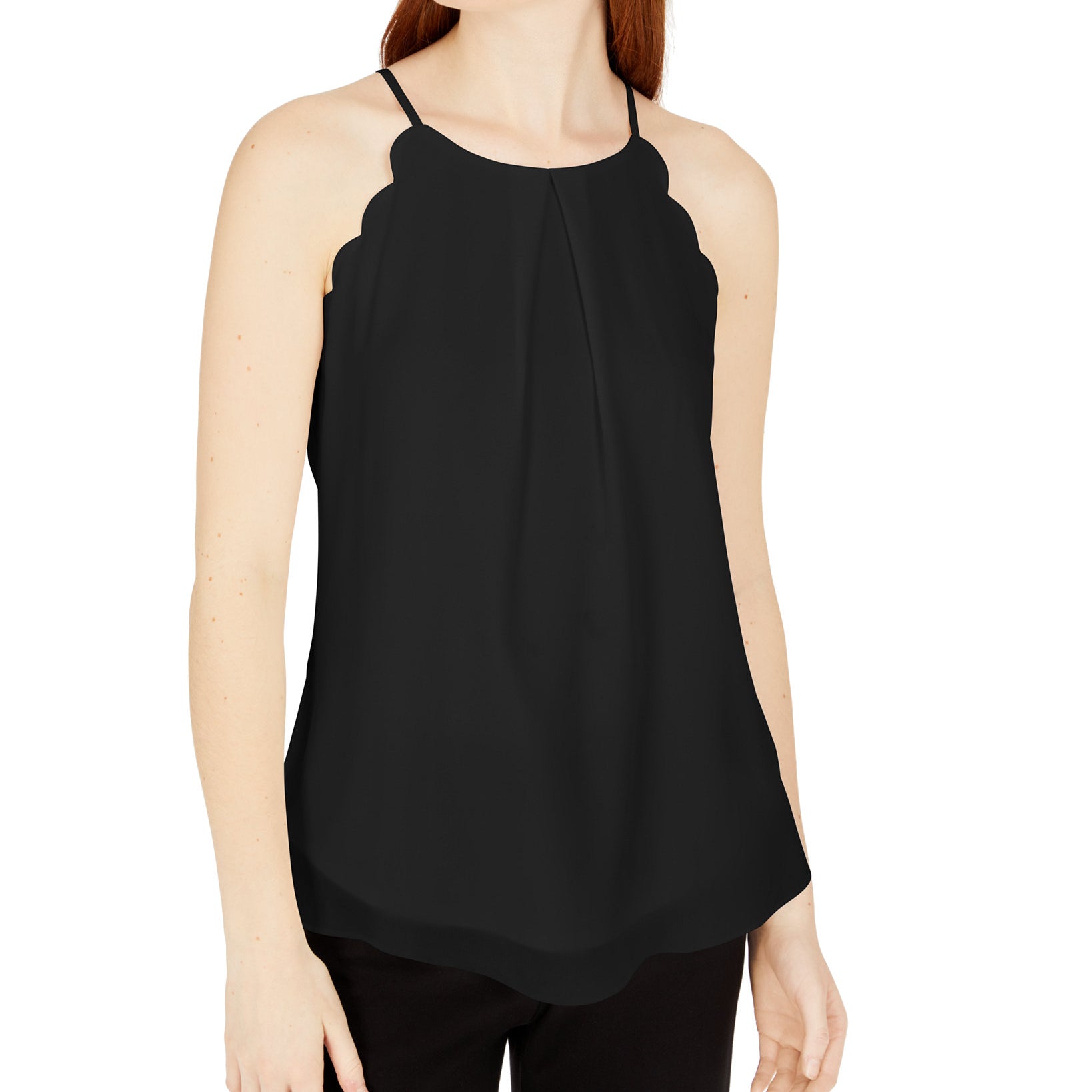 BCX Women Scalloped Sleeveless Top Black