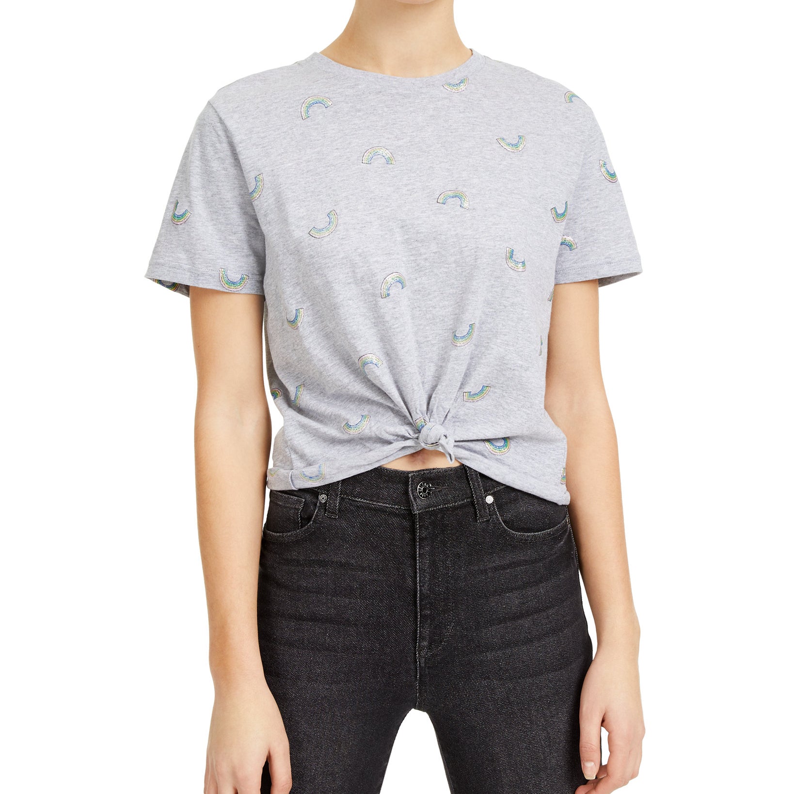 Rebellious One Women Cropped Rainbow T Shirt Heather Grey