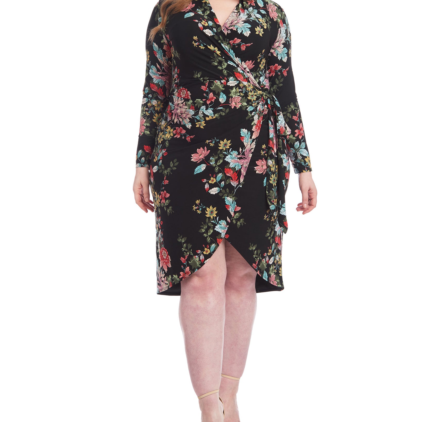 RACHEL Rachel Roy Women Plus Trendy Floral Print Knot Front Jersey Dress Black Combo