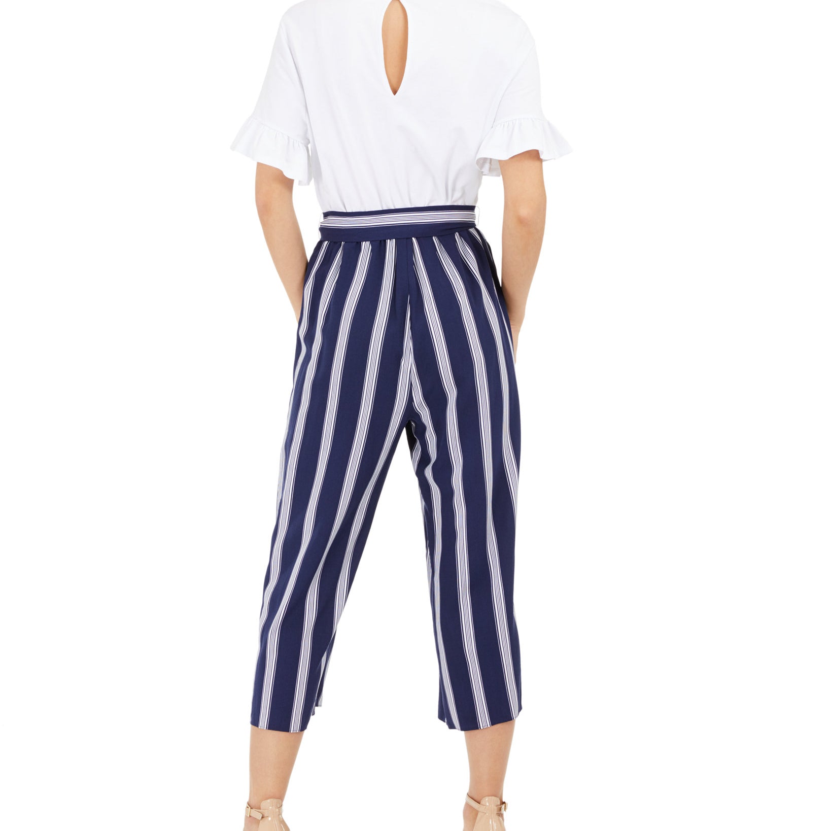 Maison Jules Women Striped Leg Belted Jumpsuit