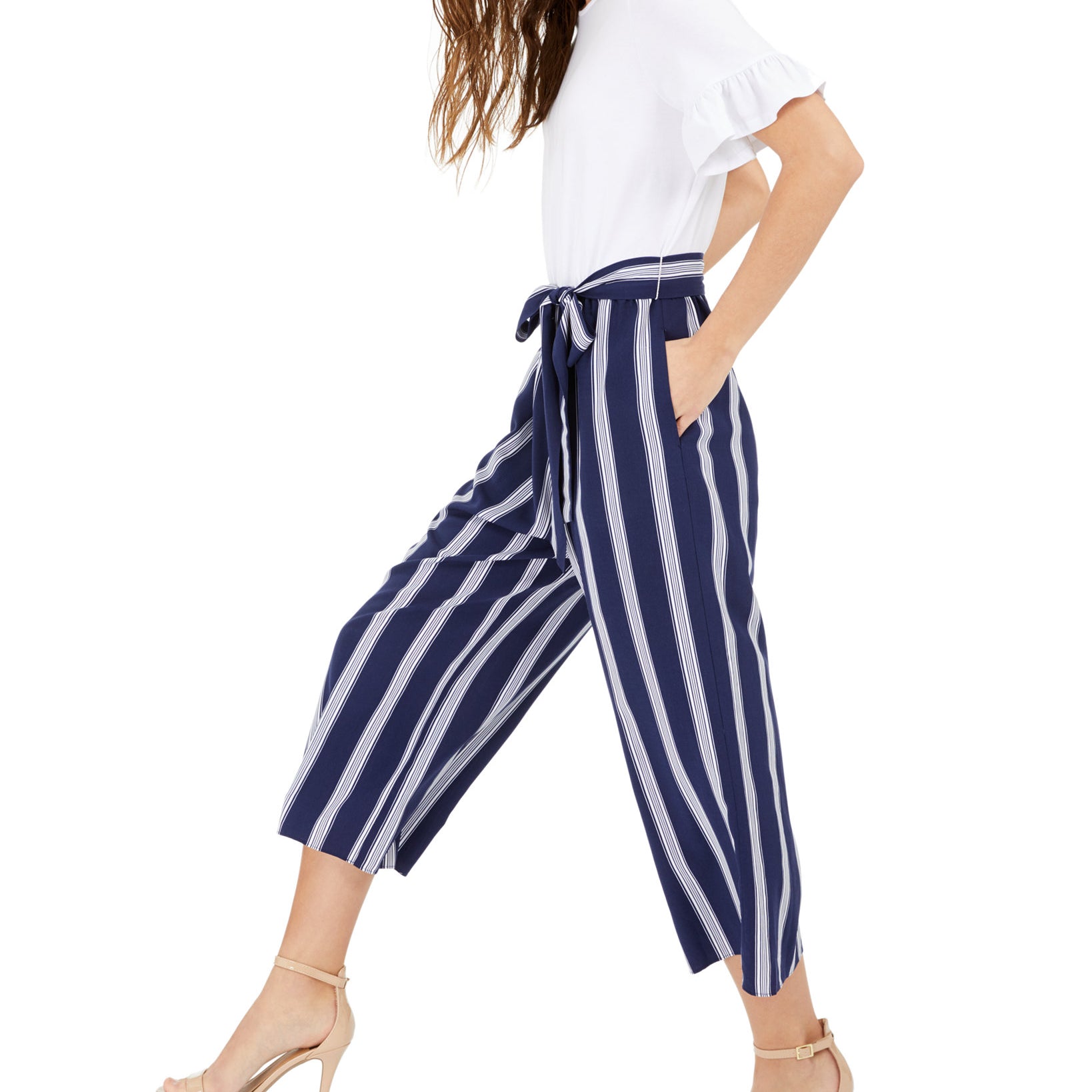 Maison Jules Women Striped Leg Belted Jumpsuit