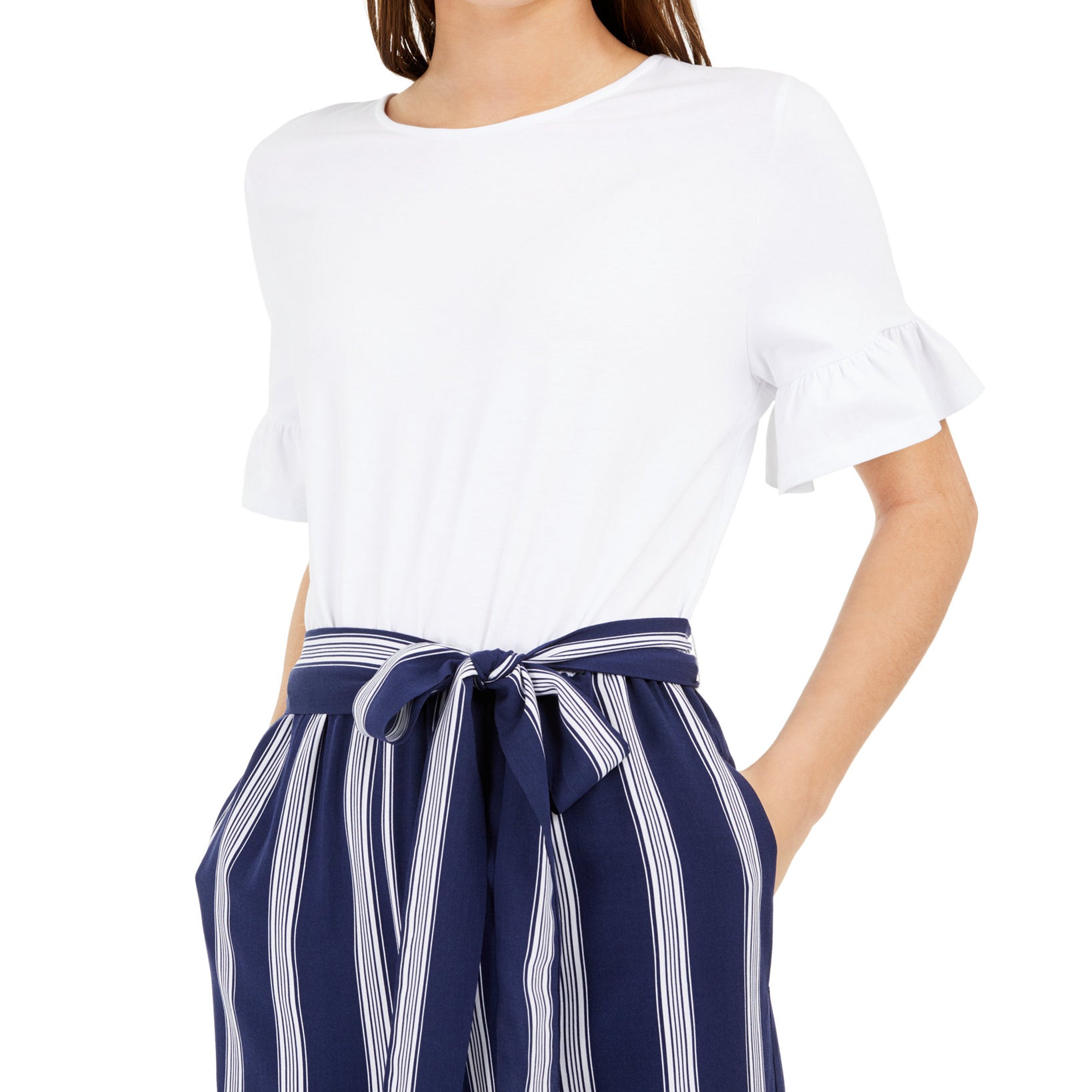 Maison Jules Women Striped Leg Belted Jumpsuit