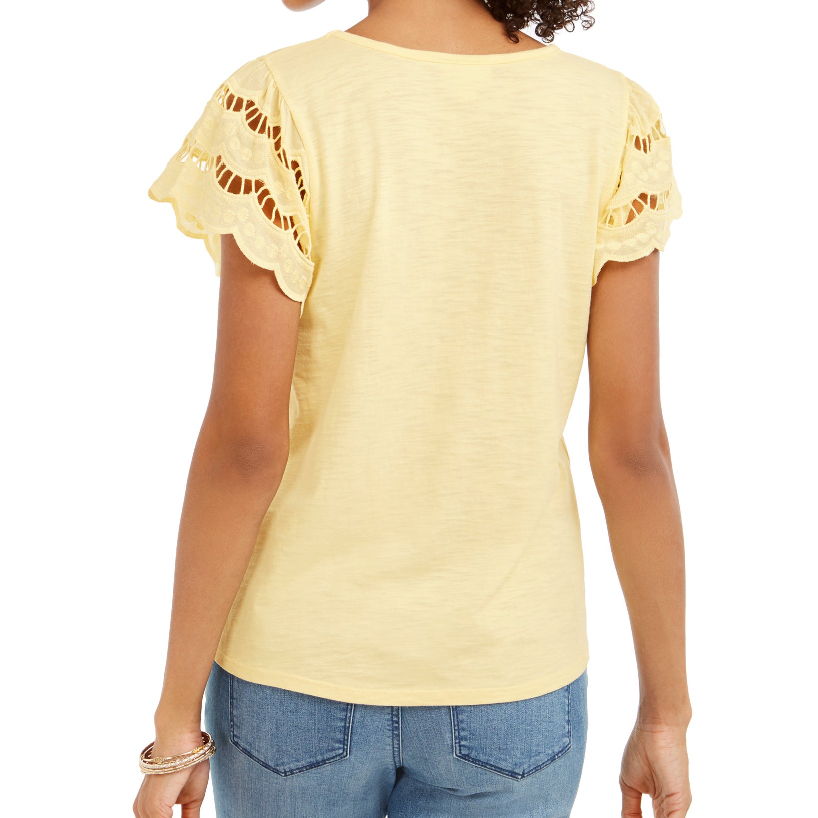 Style & Co Women Eyelet Sleeve Tie Front Top