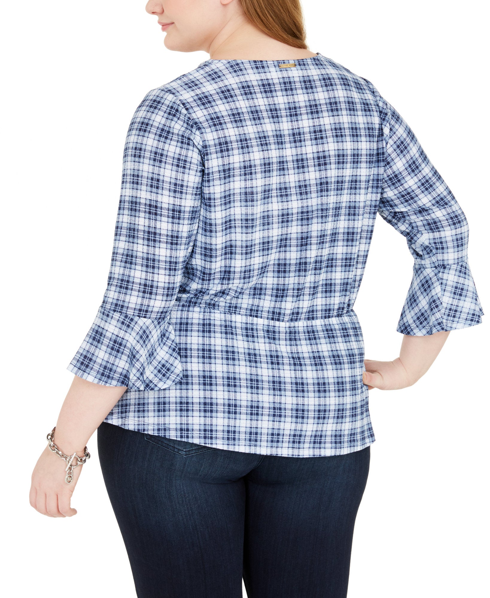 MICHAEL Michael Kors Women Plus Plaid Bell Sleeve Top