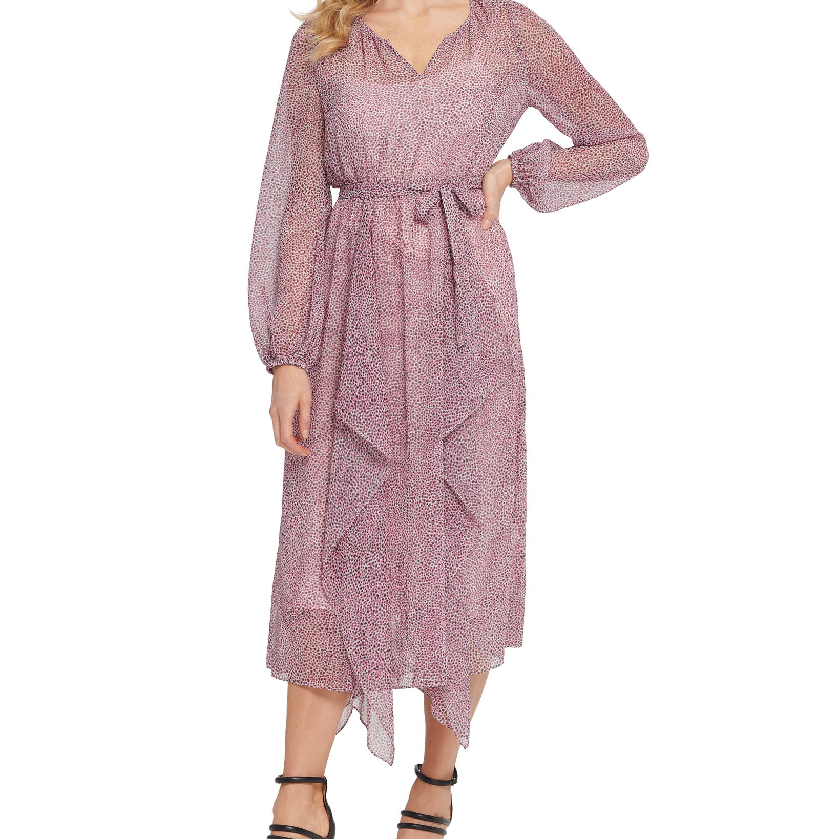 DKNY Women Printed Ruffled Dress Pink Multi