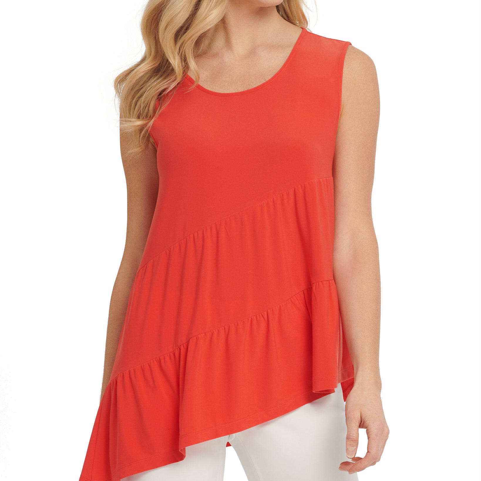 DKNY Women Asymmetrical Tiered Top Paradise Red