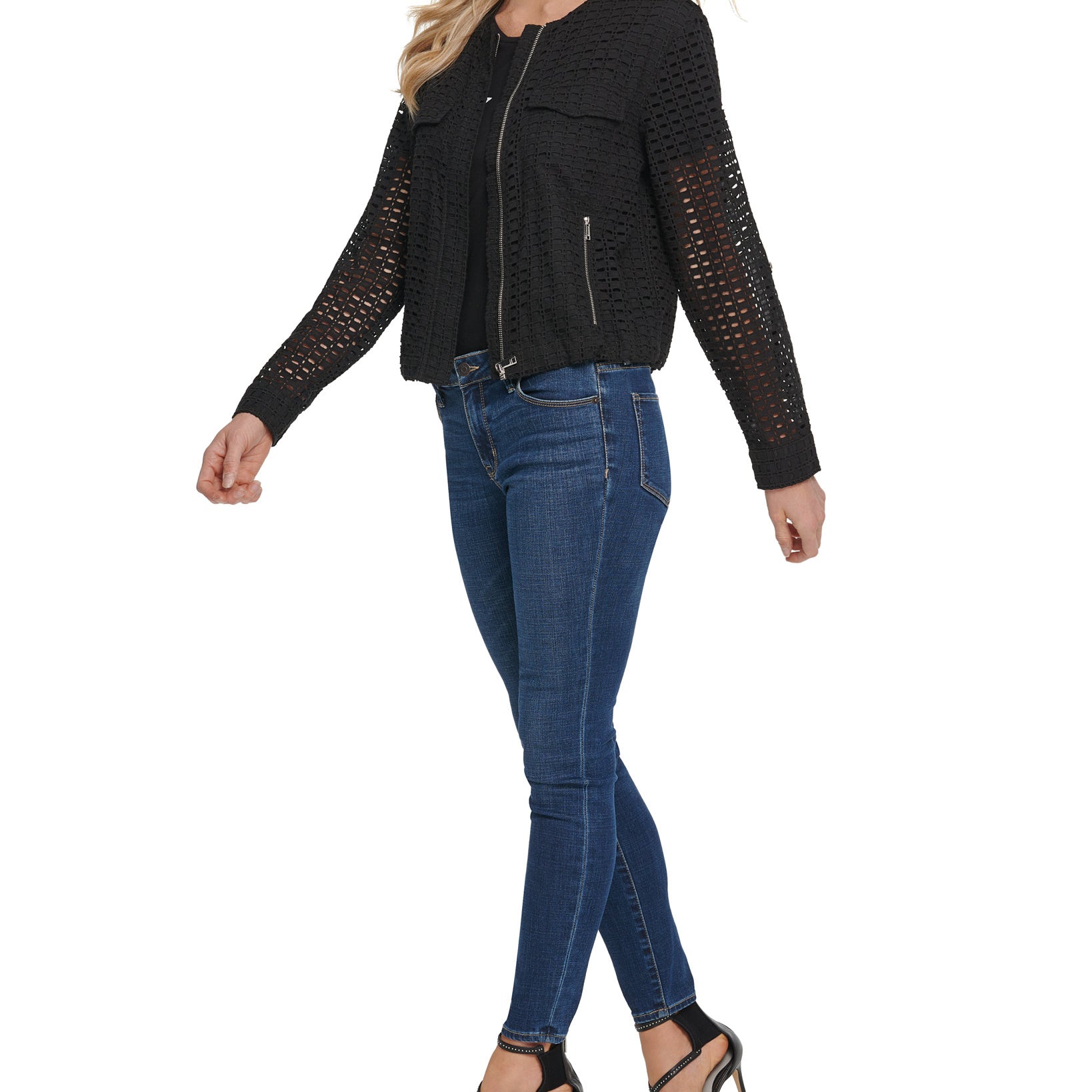 DKNY Women Cotton Crocheted Collarless Jacket