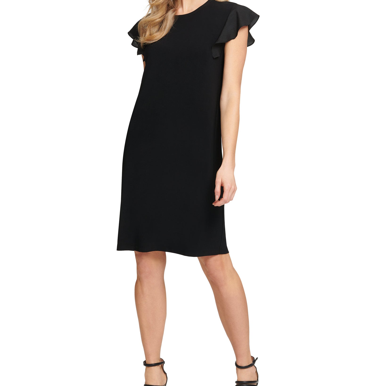 DKNY Women Mixed Media Flutter Sleeve Dress