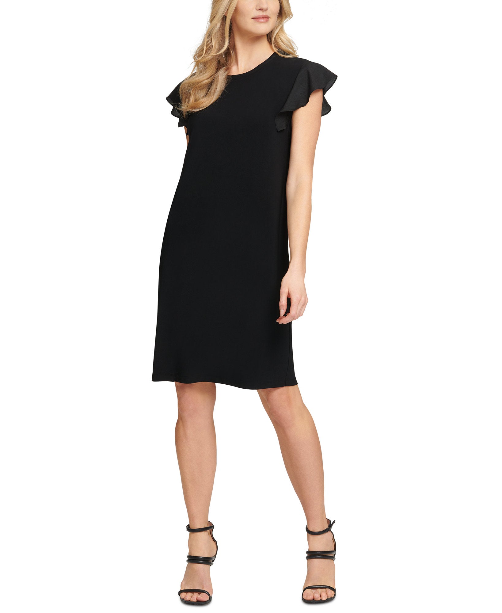 DKNY Women Mixed Media Flutter Sleeve Dress