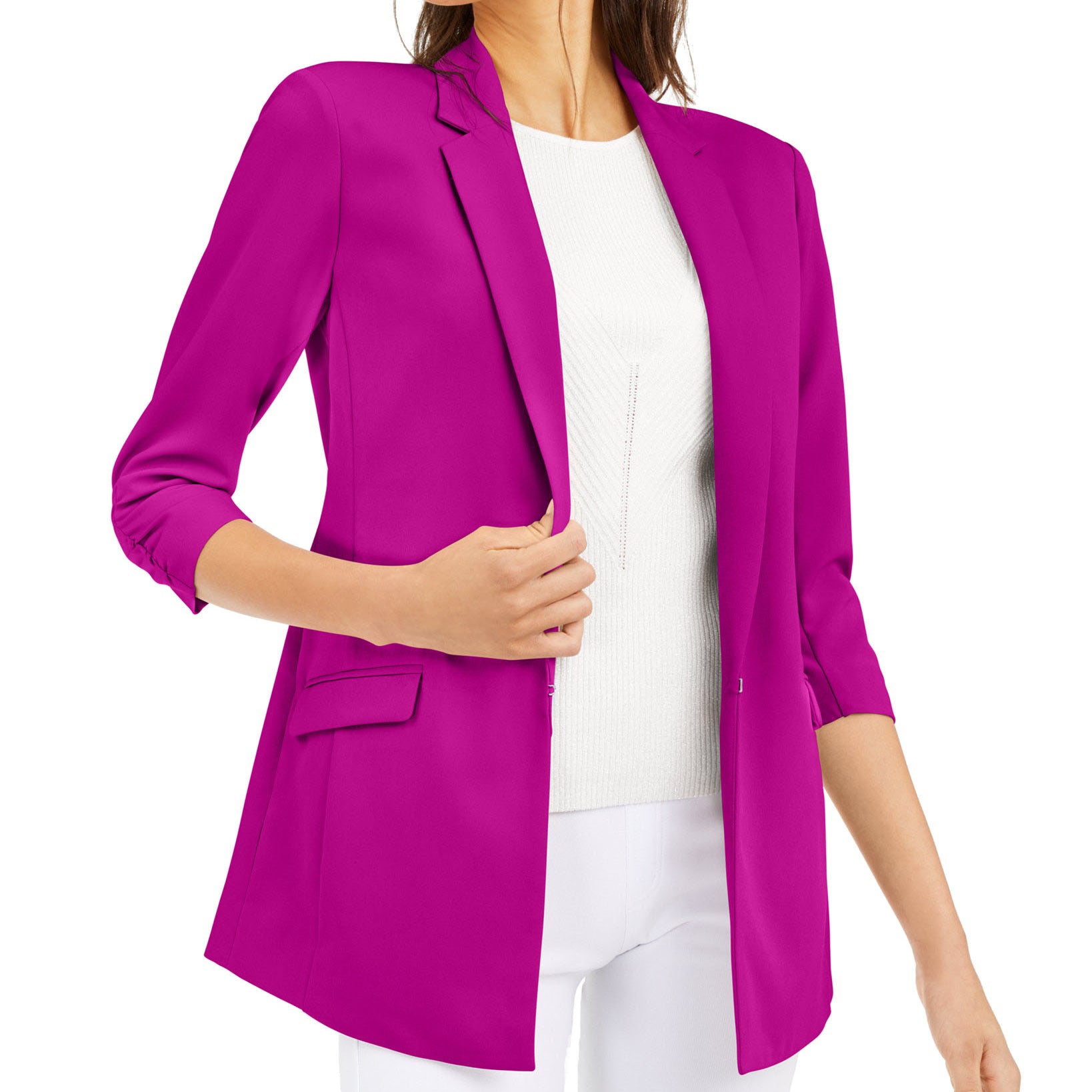 INC International Concepts Women Menswear Blazer Magenta Flame