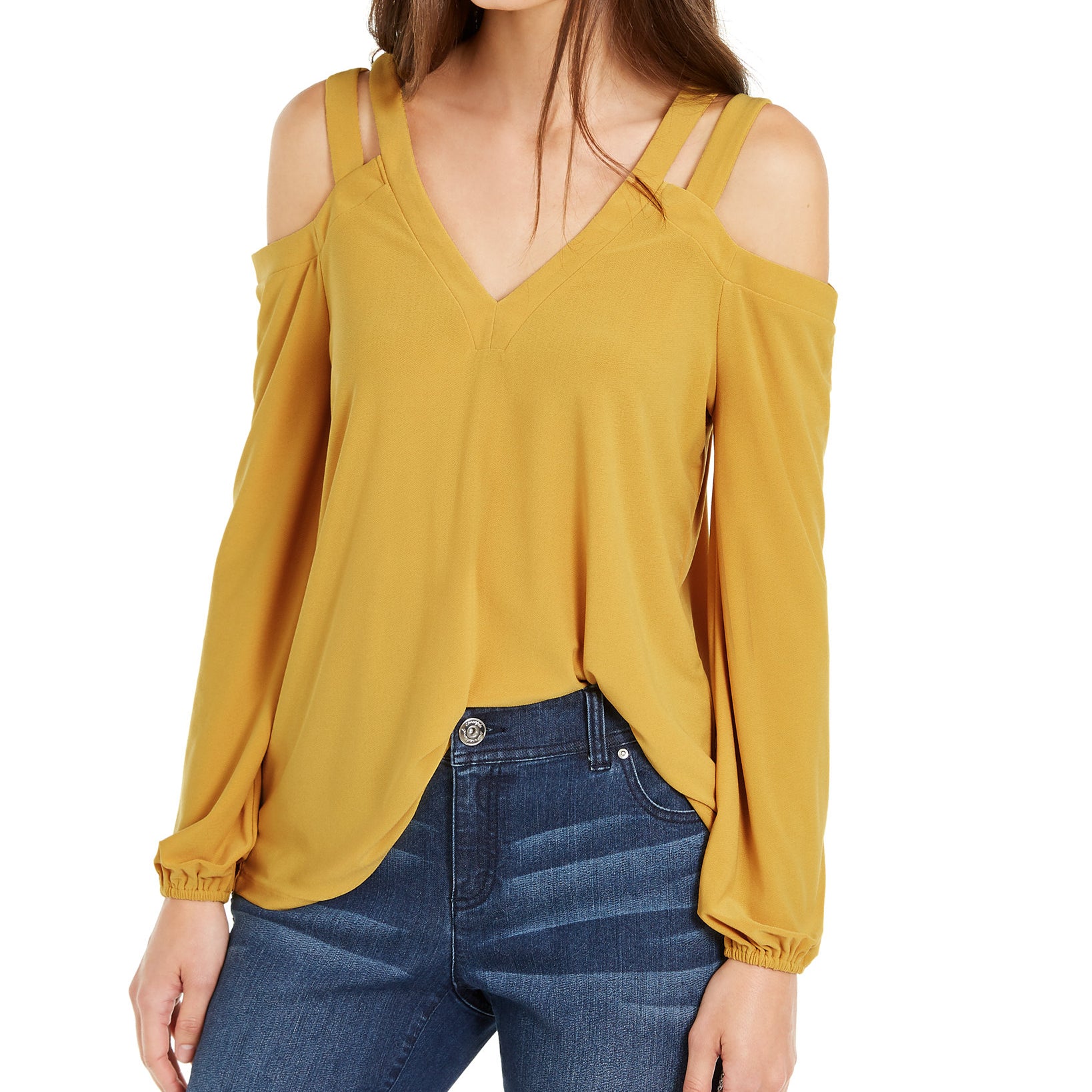 INC International Concepts Women Cutout Cold Shoulder Top Gold Dust