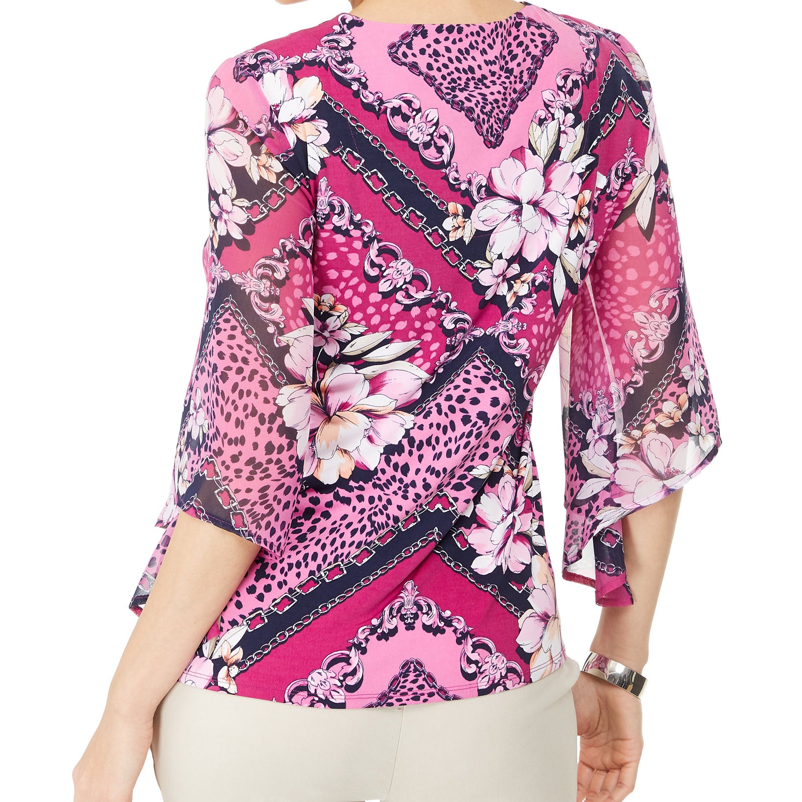 JM Collection Women Chiffon Sleeve Printed Tunic Top