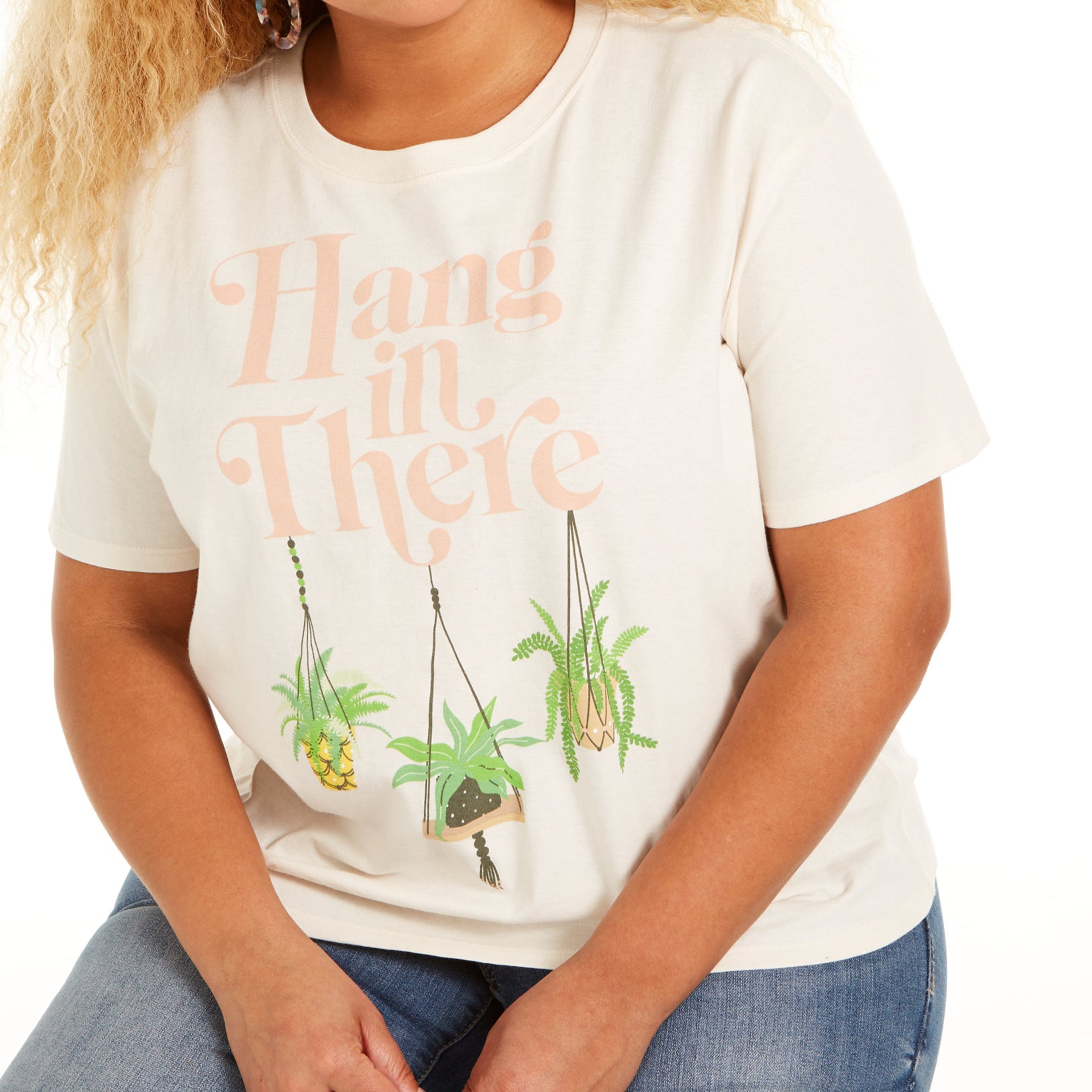 Mighty Fine Women Plus Trendy Hang In There Cropped Graphic T Shirt