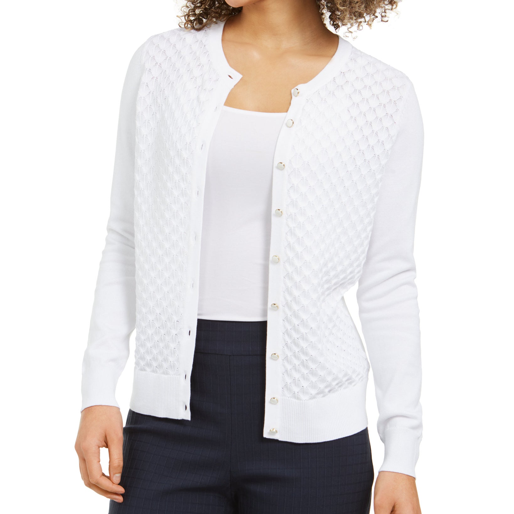 Charter Club Women Peacock Stitch Cardigan Bright White