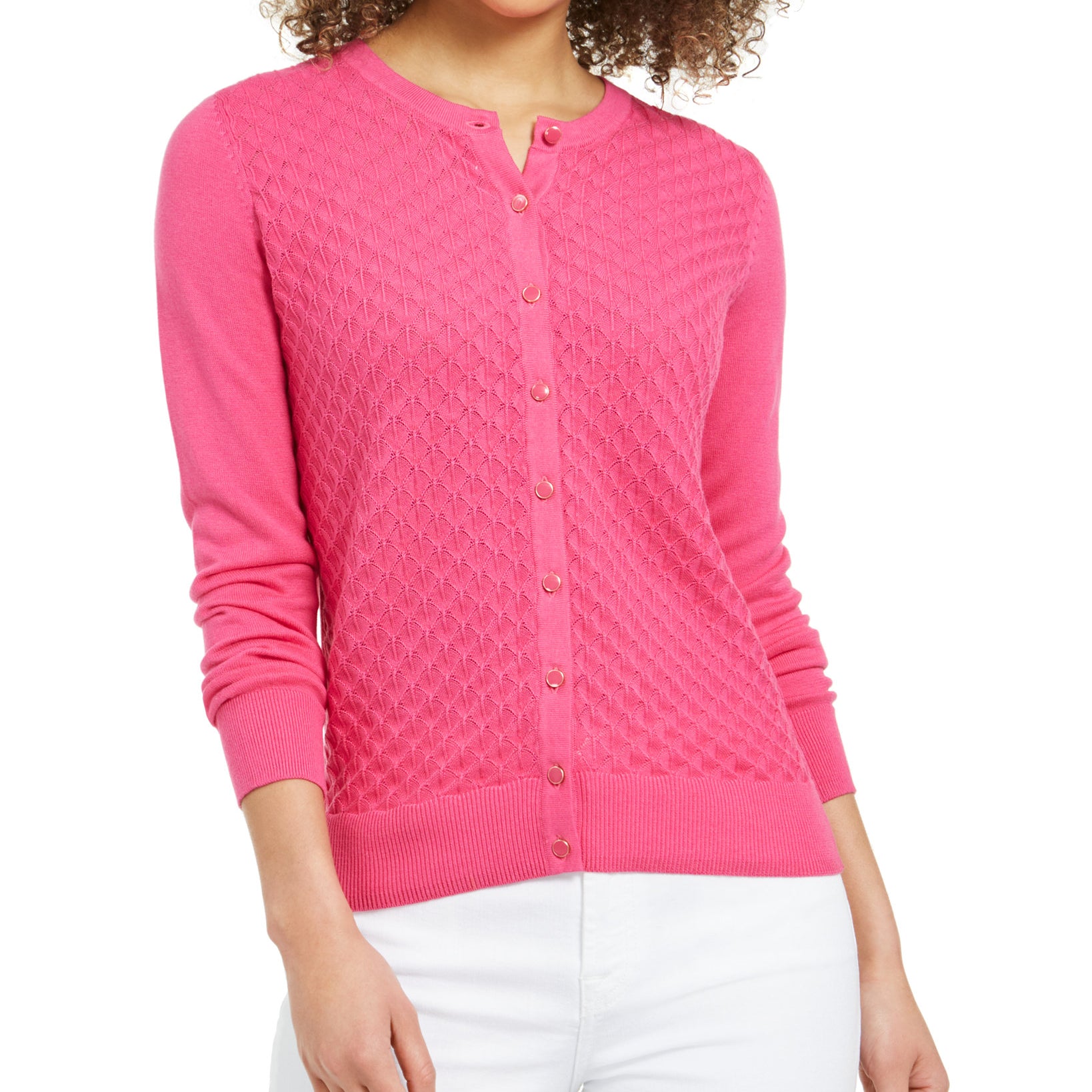 Charter Club Women Peacock Stitch Cardigan Preppy Pink