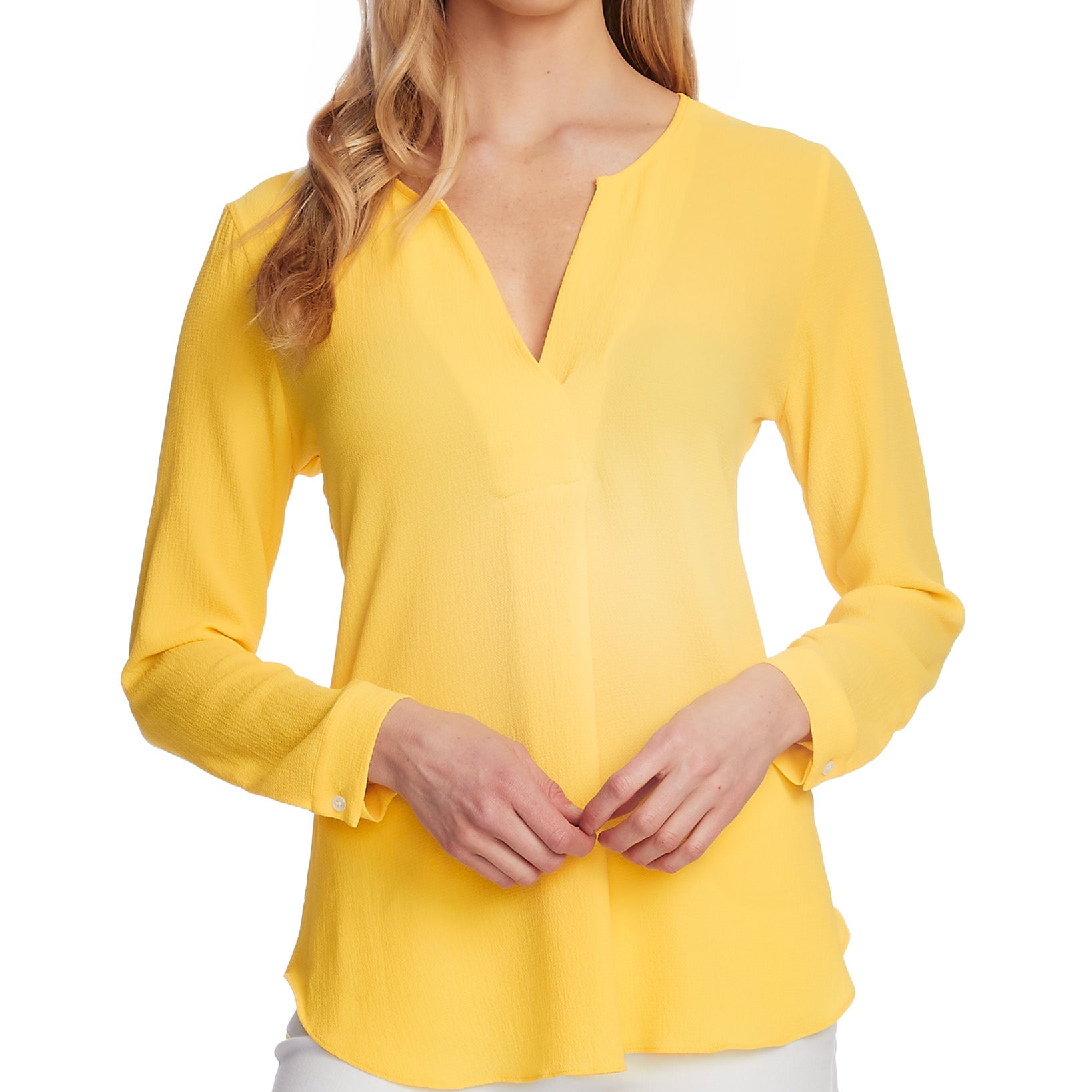 Vince Camuto Women Split Neck Top Primrose Yellow