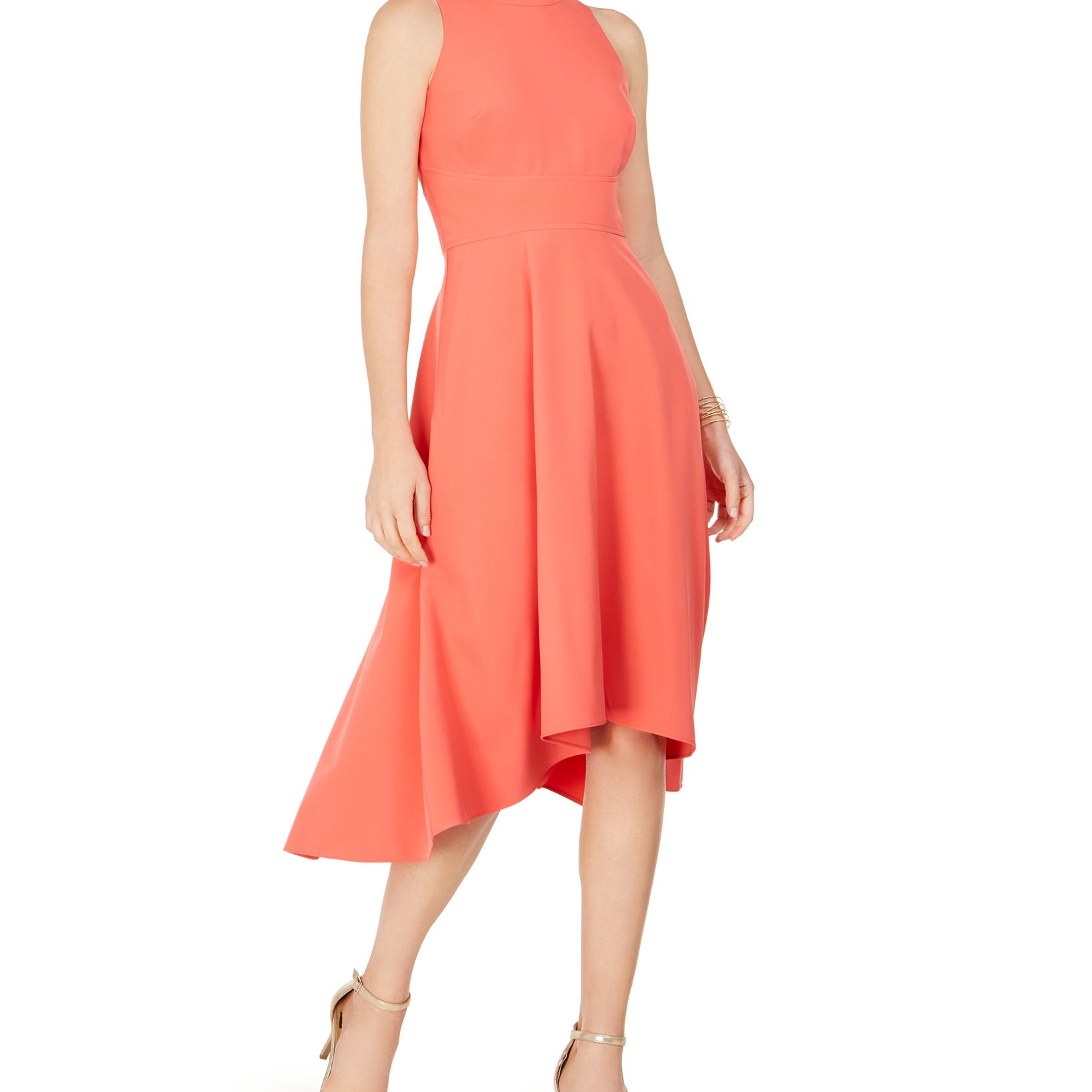 Vince Camuto Women High Low Midi Dress Coral