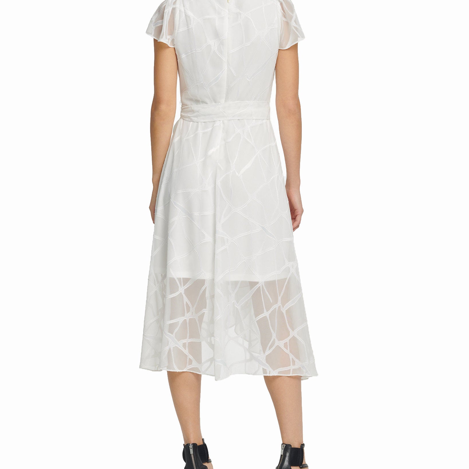 DKNY Women Flutter Sleeve V Neck Wrap Midi Dress