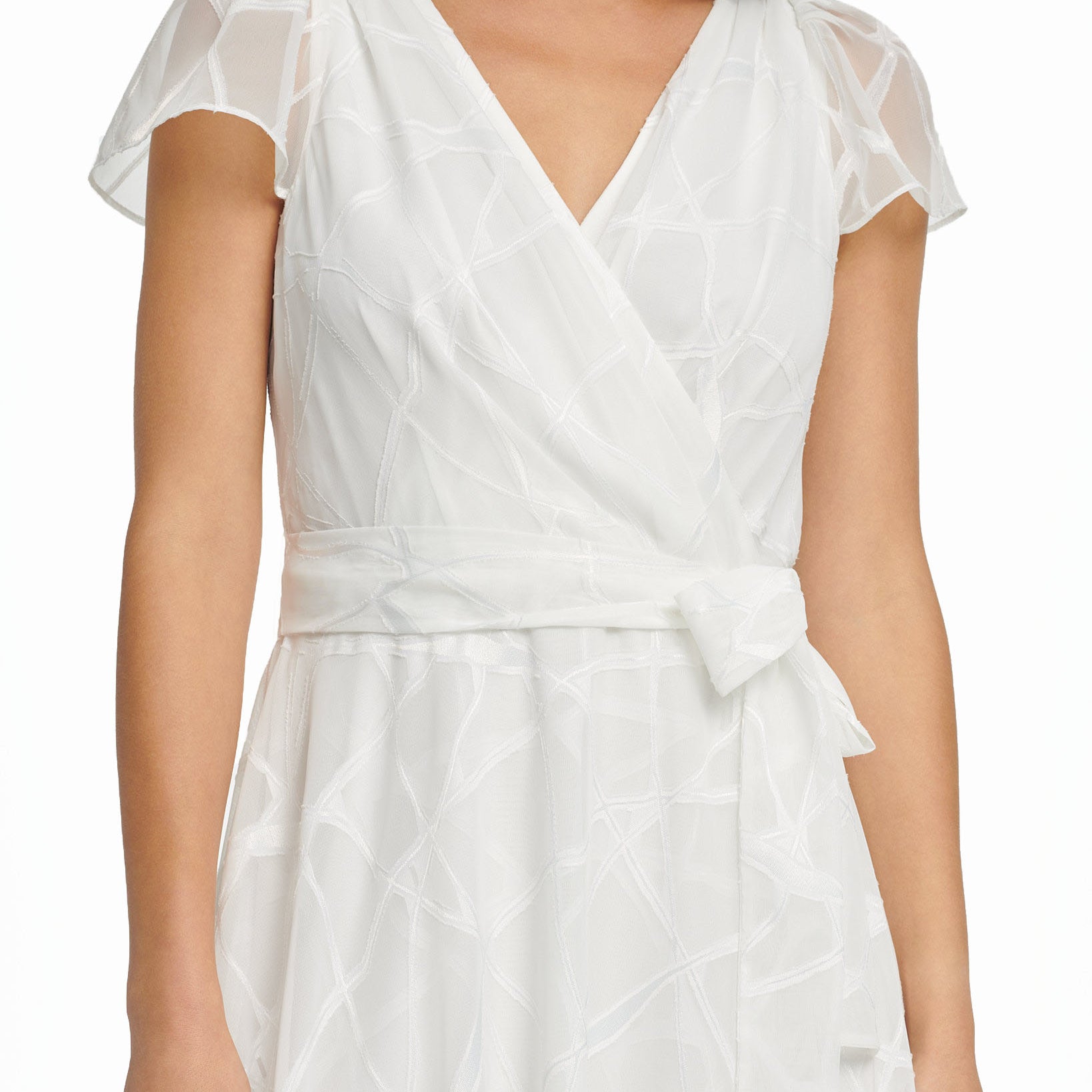 DKNY Women Flutter Sleeve V Neck Wrap Midi Dress