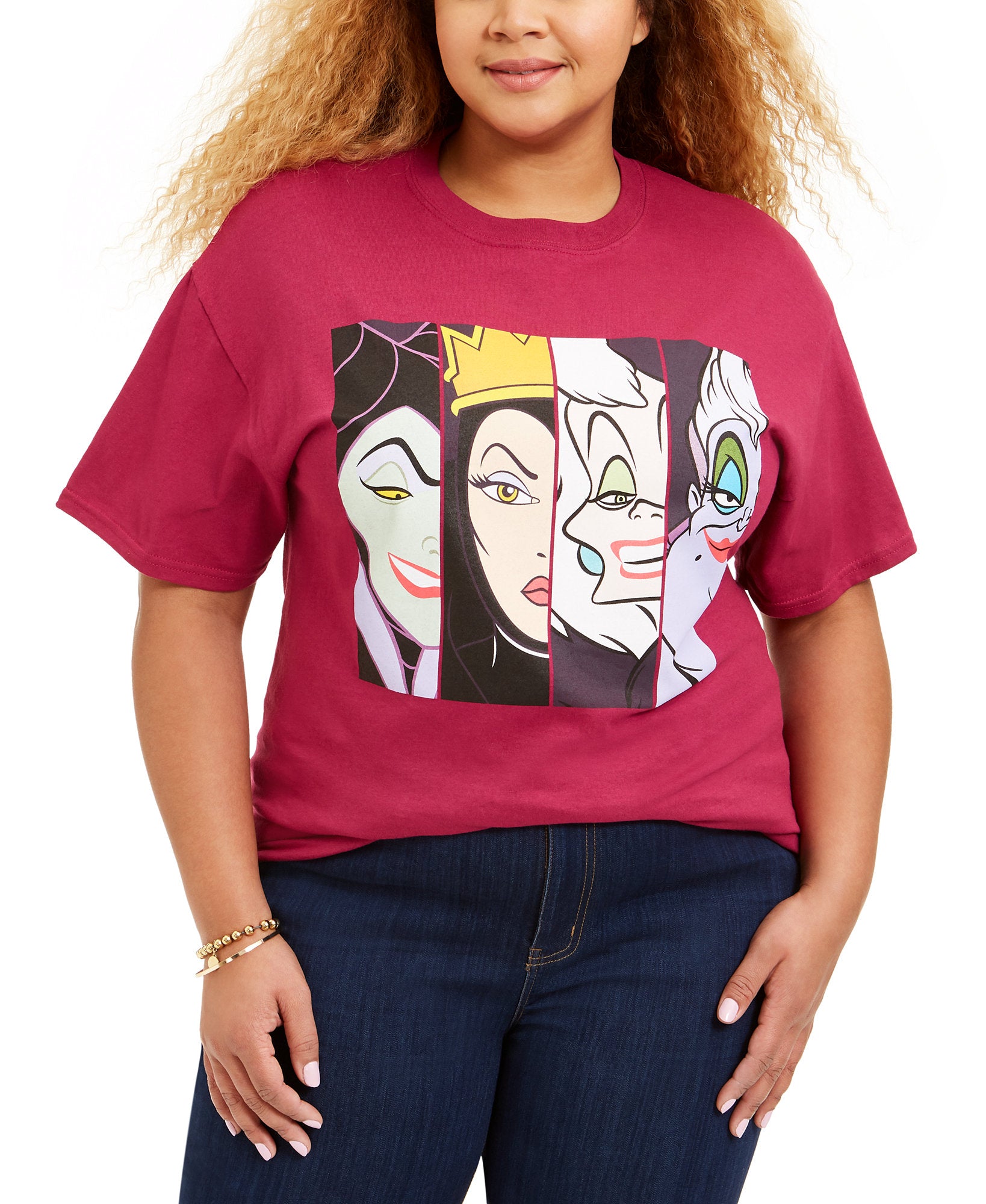Love Tribe Women Plus Trendy Disney Villains T Shirt Berry