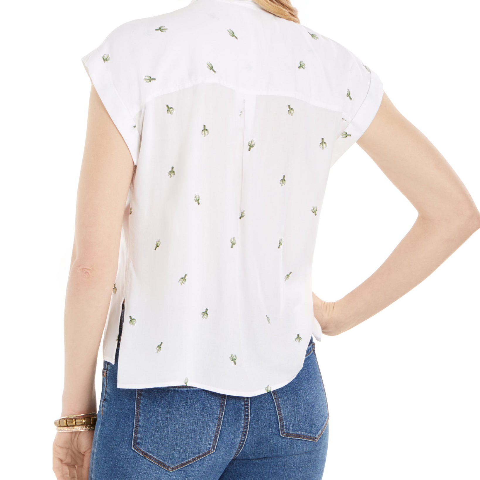 Style & Co Women Cactus Print Camp Shirt