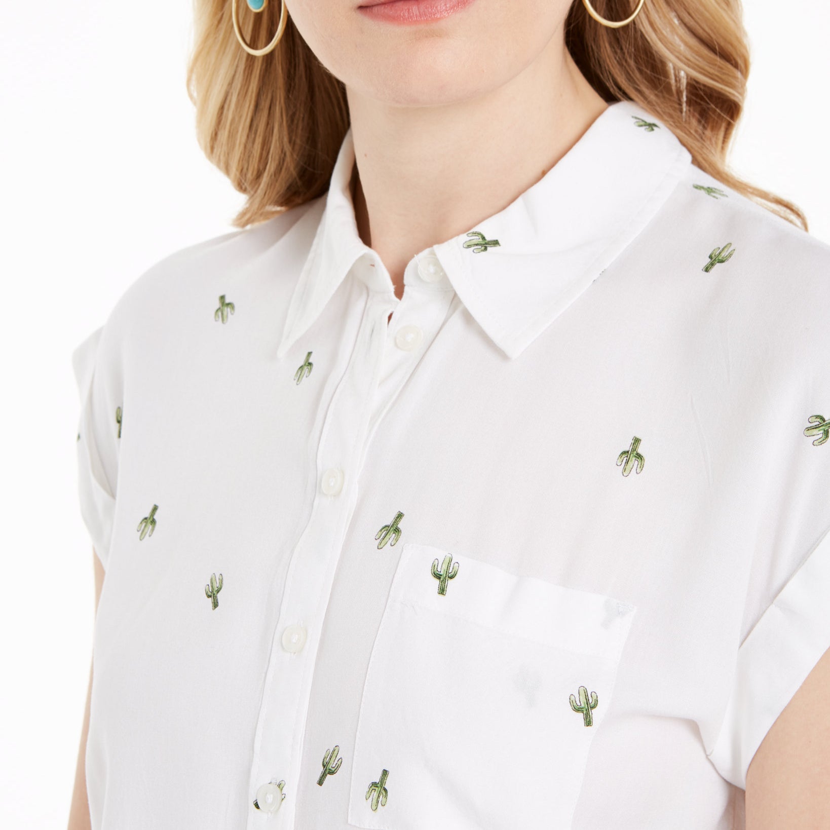 Style & Co Women Cactus Print Camp Shirt